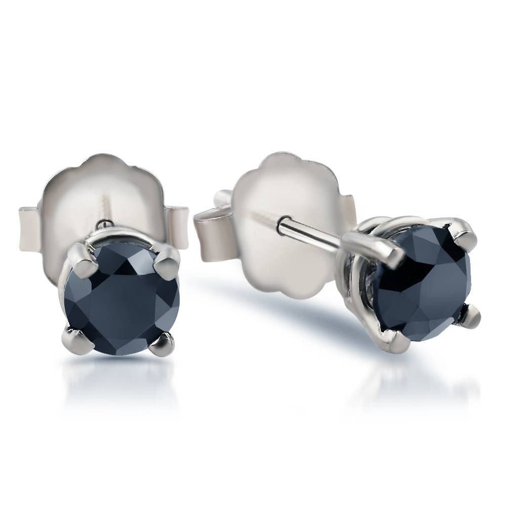 White Gold 1/2 CT Round Cut Black Diamond Studs 14k