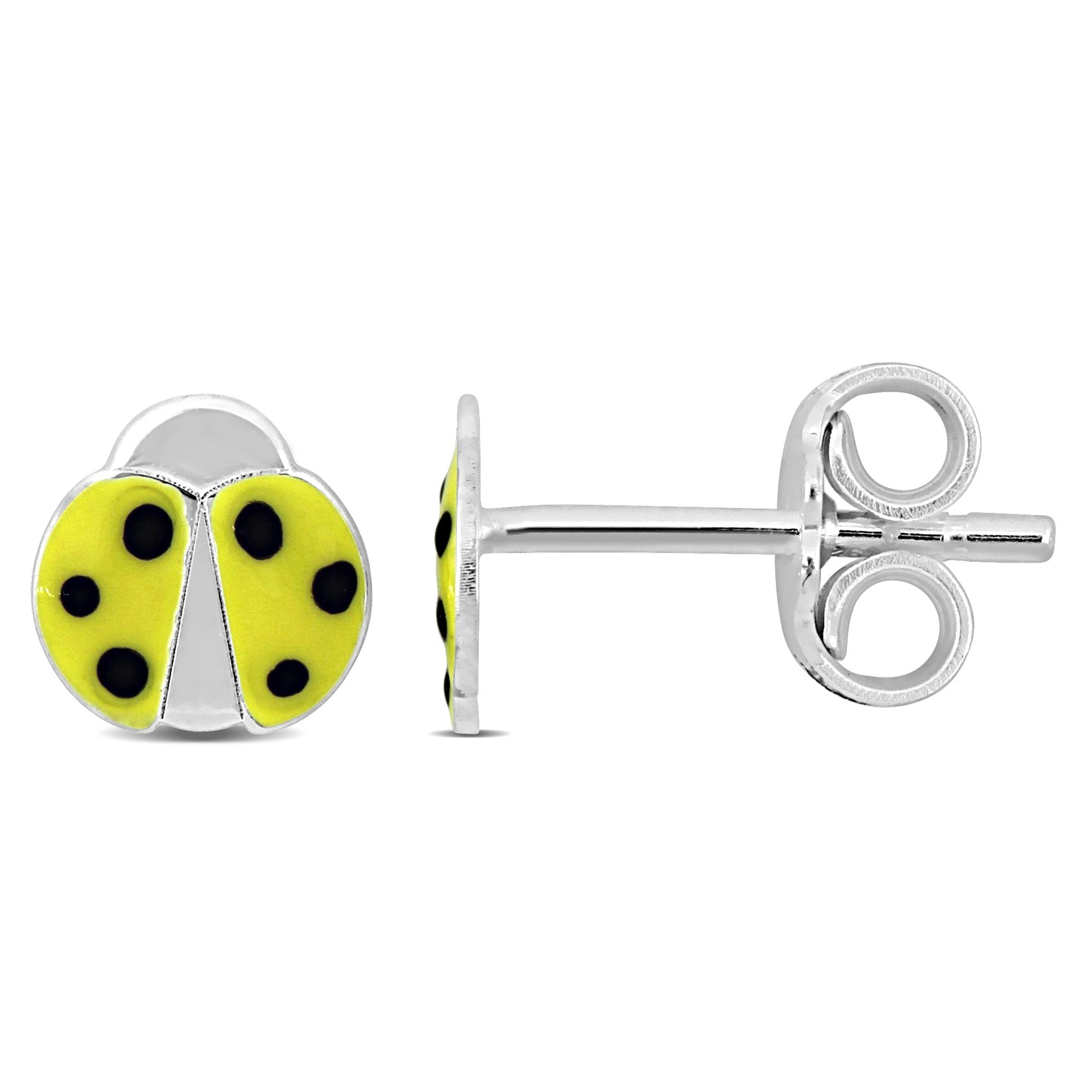 Mimi & Max Yellow Enamel Ladybug Stud Earrings in Sterling Silver
