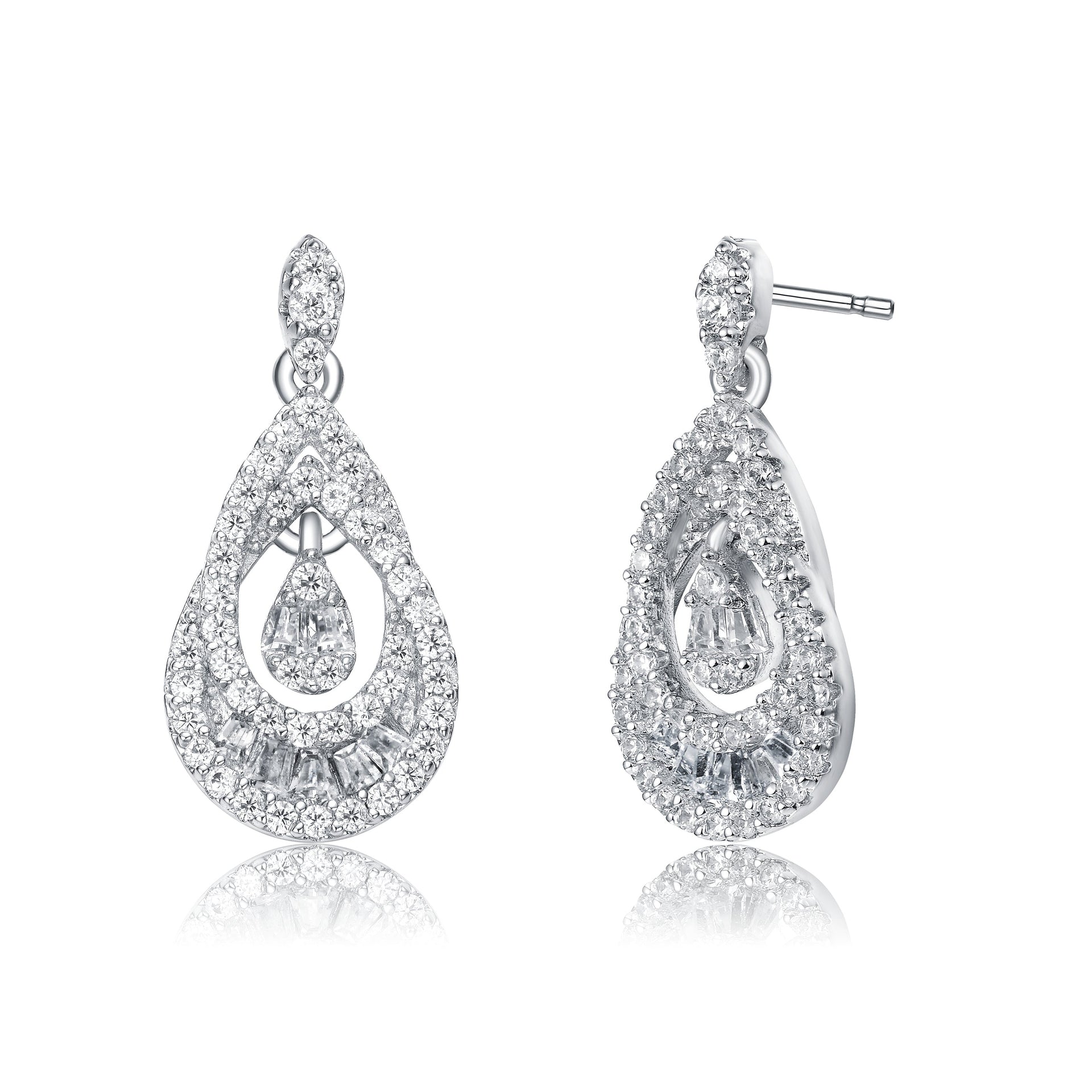 Sterling Silver Cubic Zirconia Double Pear Drop Earrings