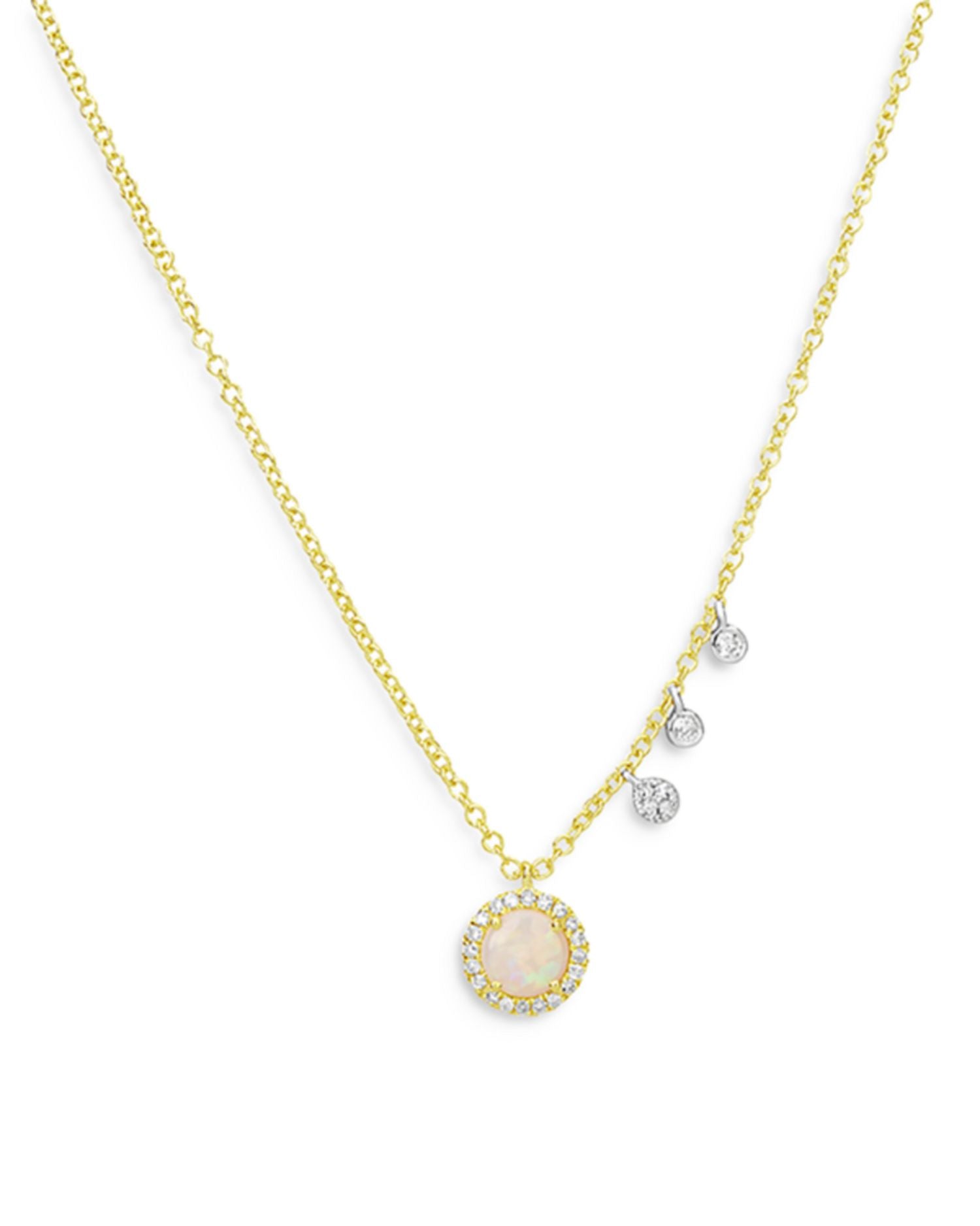 14K Yellow & White Gold Diamond & Opal Necklace, 18'