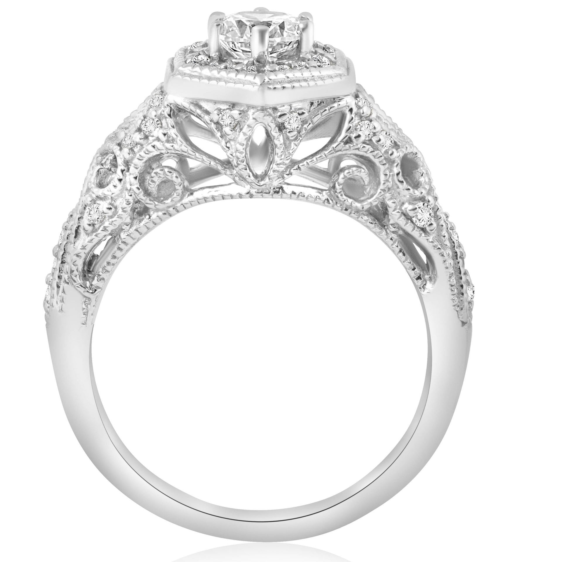 3/4ct Vintage Halo Round Diamond Engagement Ring 14K White Gold