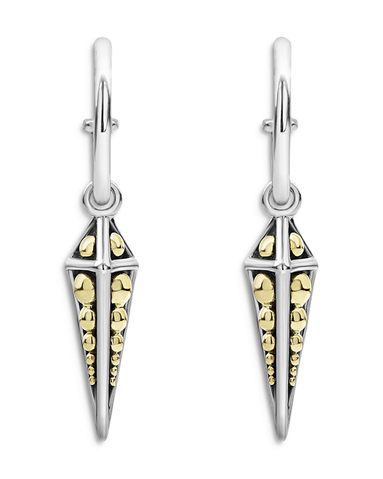 KSL 18K Yellow Gold and Sterling Silver Pyramid Spike Charm Hoop Earrings