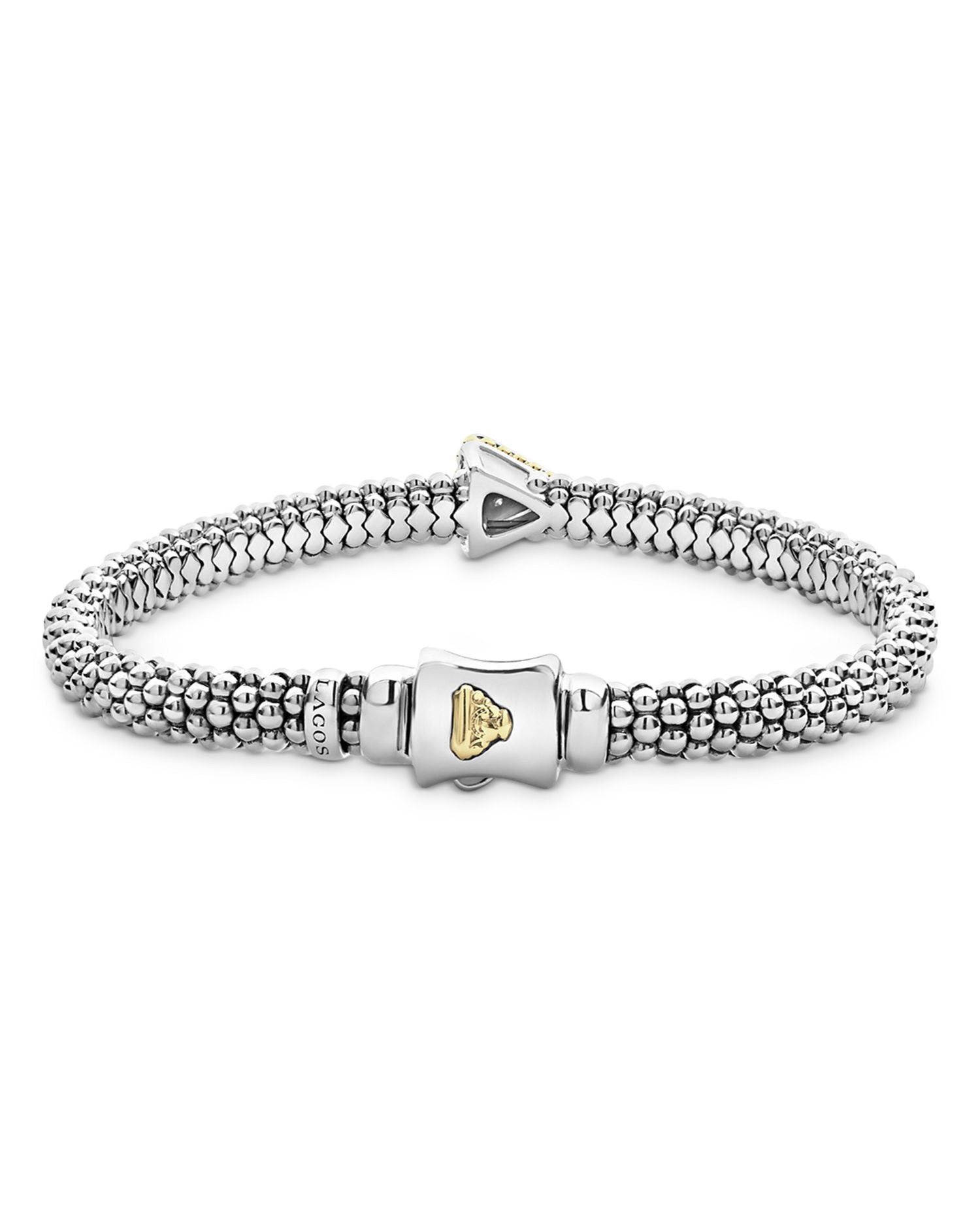 KSL 18K Yellow Gold, Sterling Silver and Diamond Pyramid Caviar Beaded Bracelet