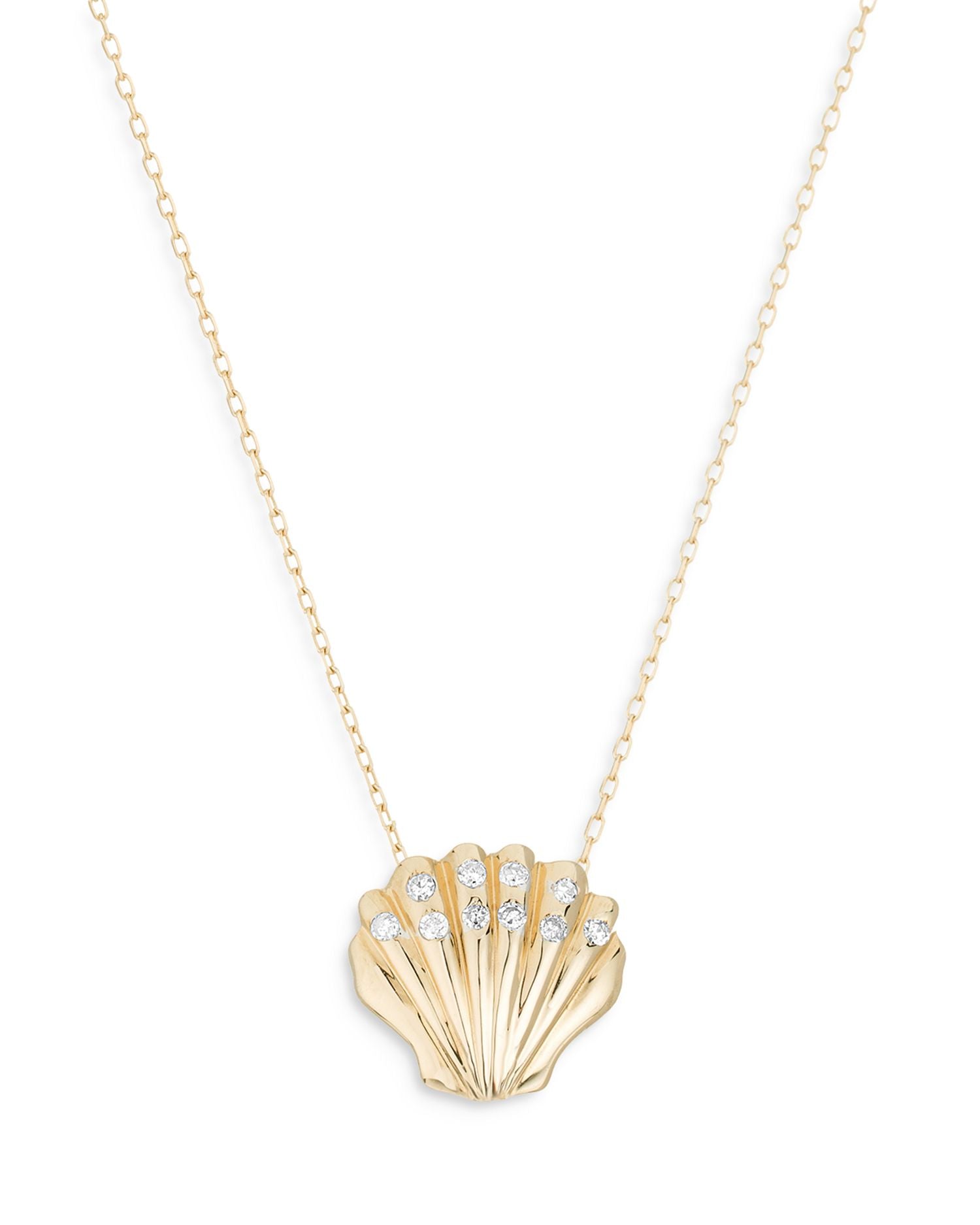 14K Yellow Gold Sea Creatures Clamshell Diamond Pendant Necklace, 16'