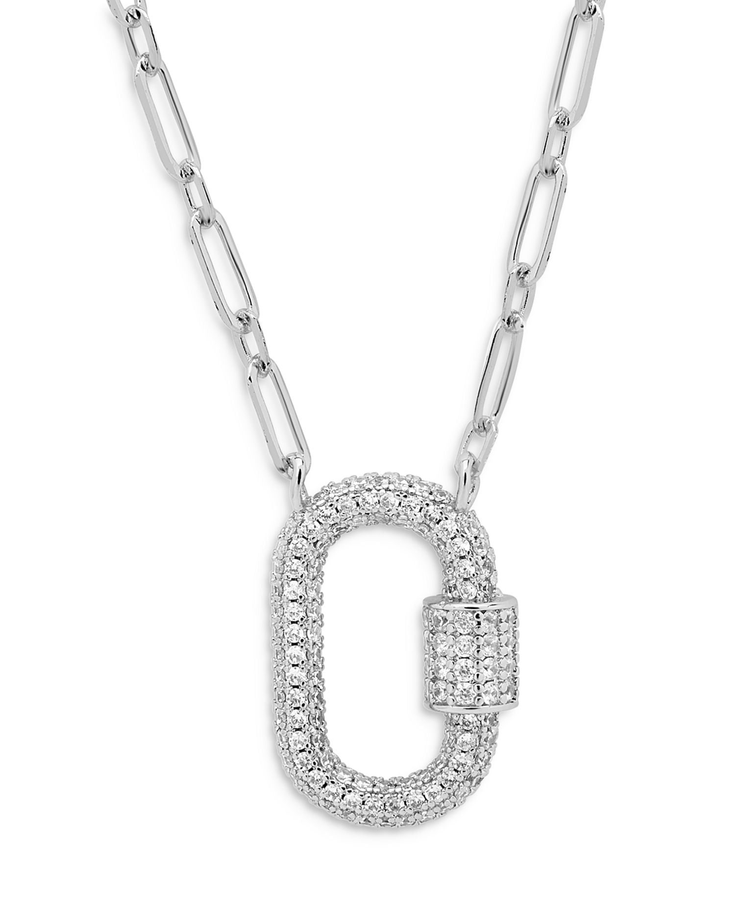 Pavé Carabiner Lock Pendant Necklace, 16'