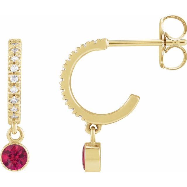 0.08Ct Lab-grown and Natural Diamond Hoop Earrings in 14K Yellow Gold