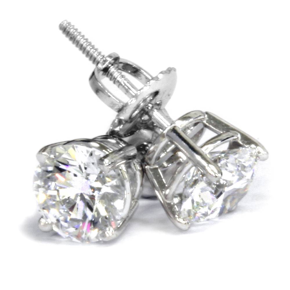 1.25CT Lab Grown Diamond Studs Screw Back 14K White Gold