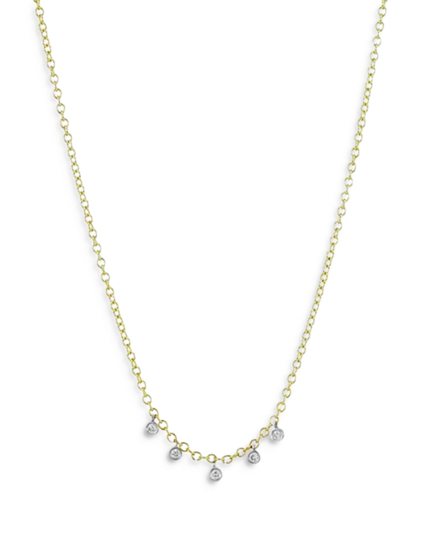 14K Yellow Gold Bezel Set Diamond Drop Necklace, 18'