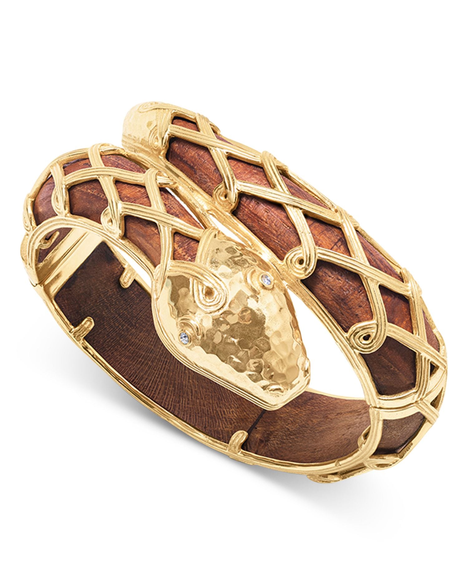 Serpentina Pavé & Teak Bangle Bracelet in 18K Gold Plate