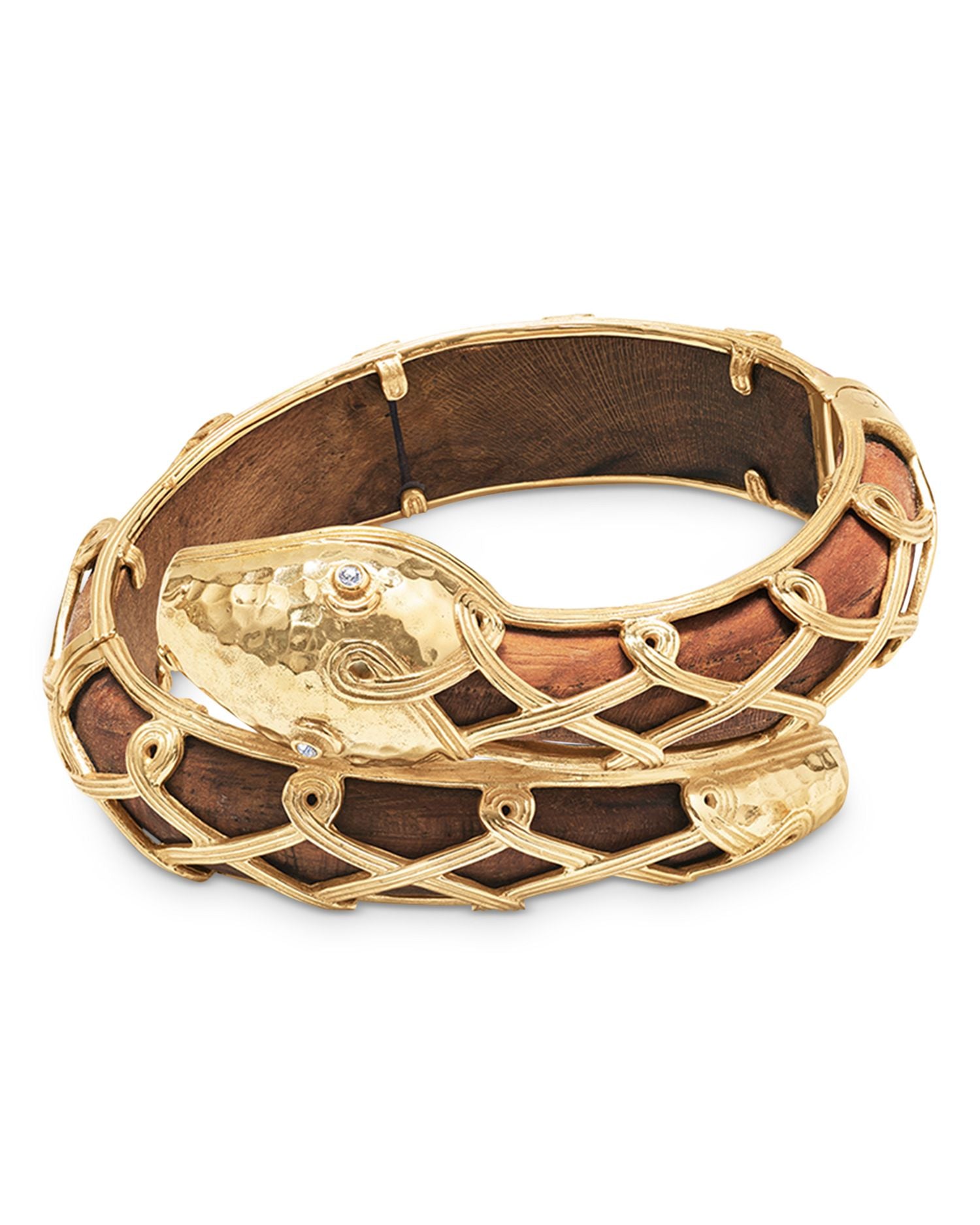 Serpentina Pavé & Teak Bangle Bracelet in 18K Gold Plate