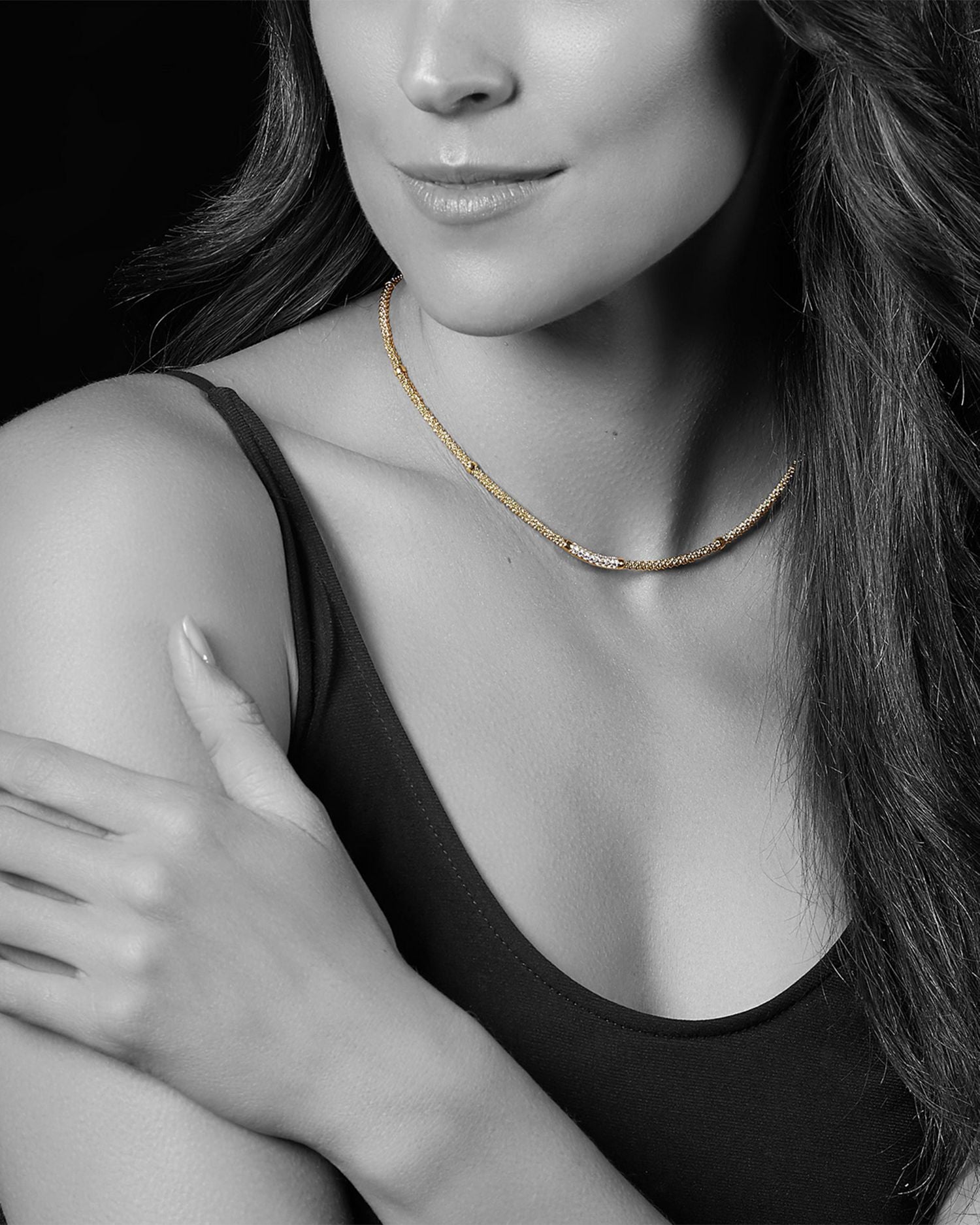 18K Yellow Gold Caviar Beaded Necklace with Diamonds, 16"