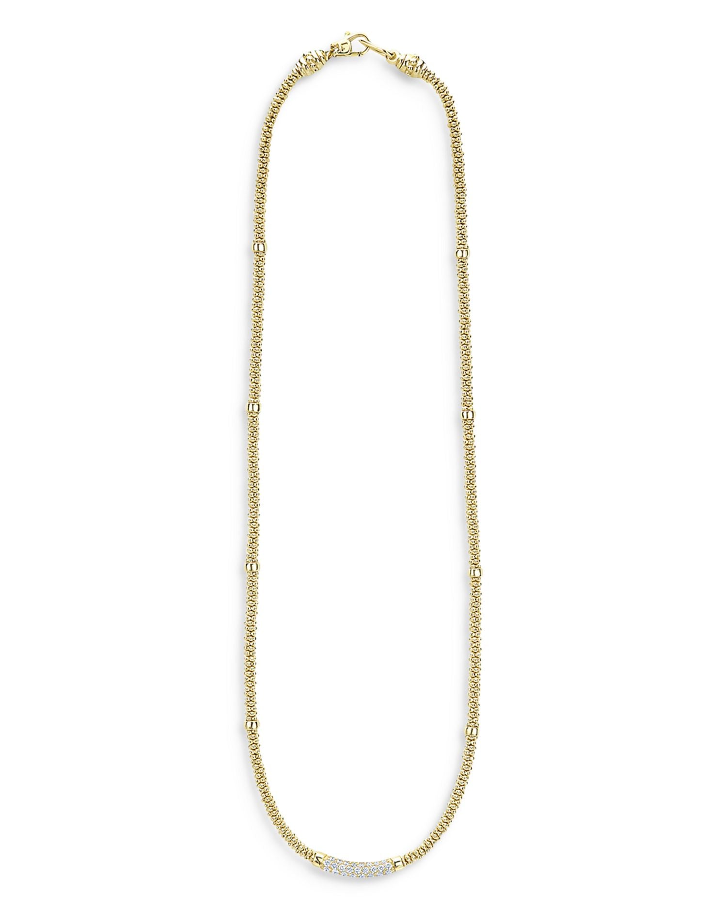 18K Yellow Gold Caviar Beaded Necklace with Diamonds, 16"