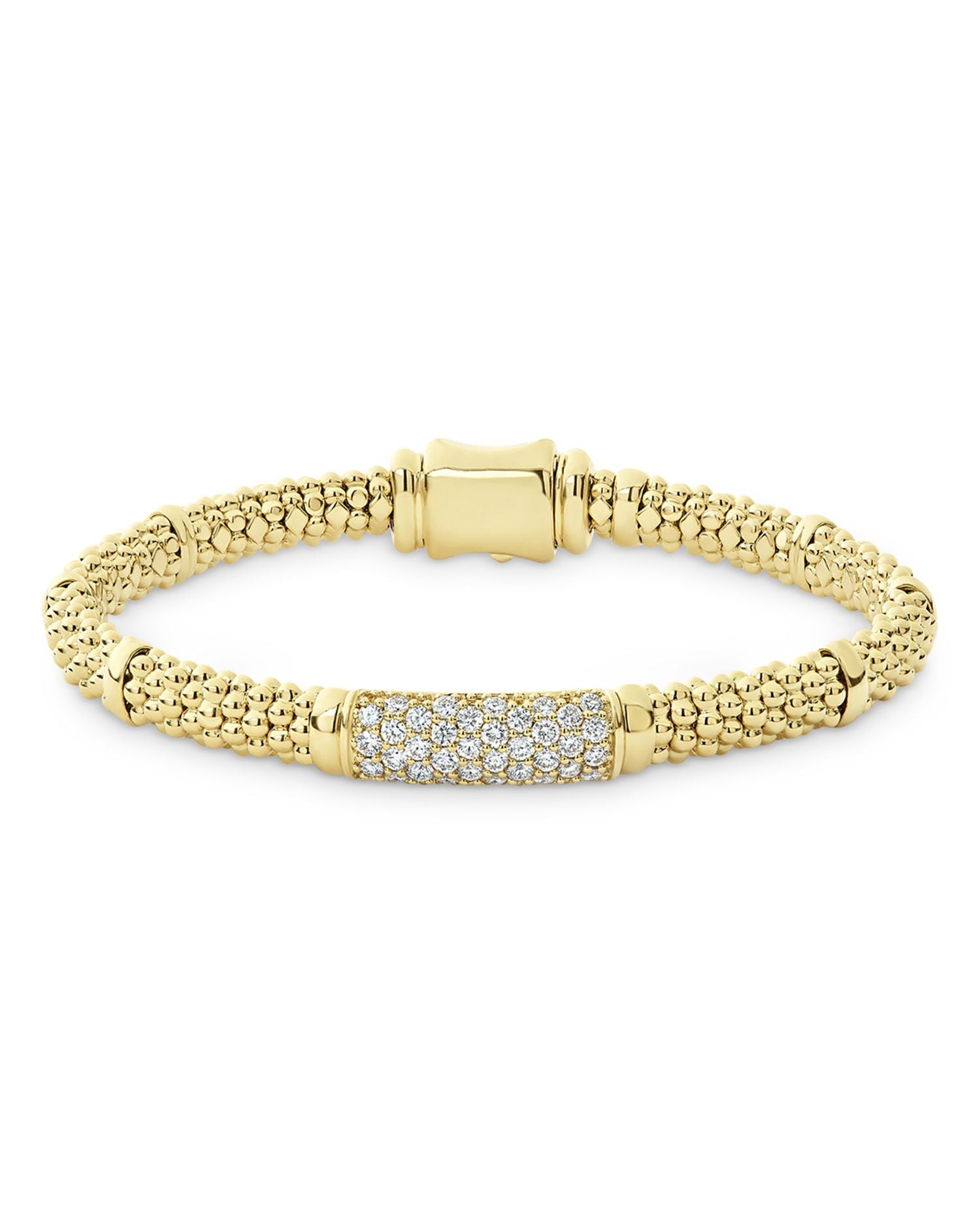 18K Yellow Gold Caviar Bracelet with Diamonds
