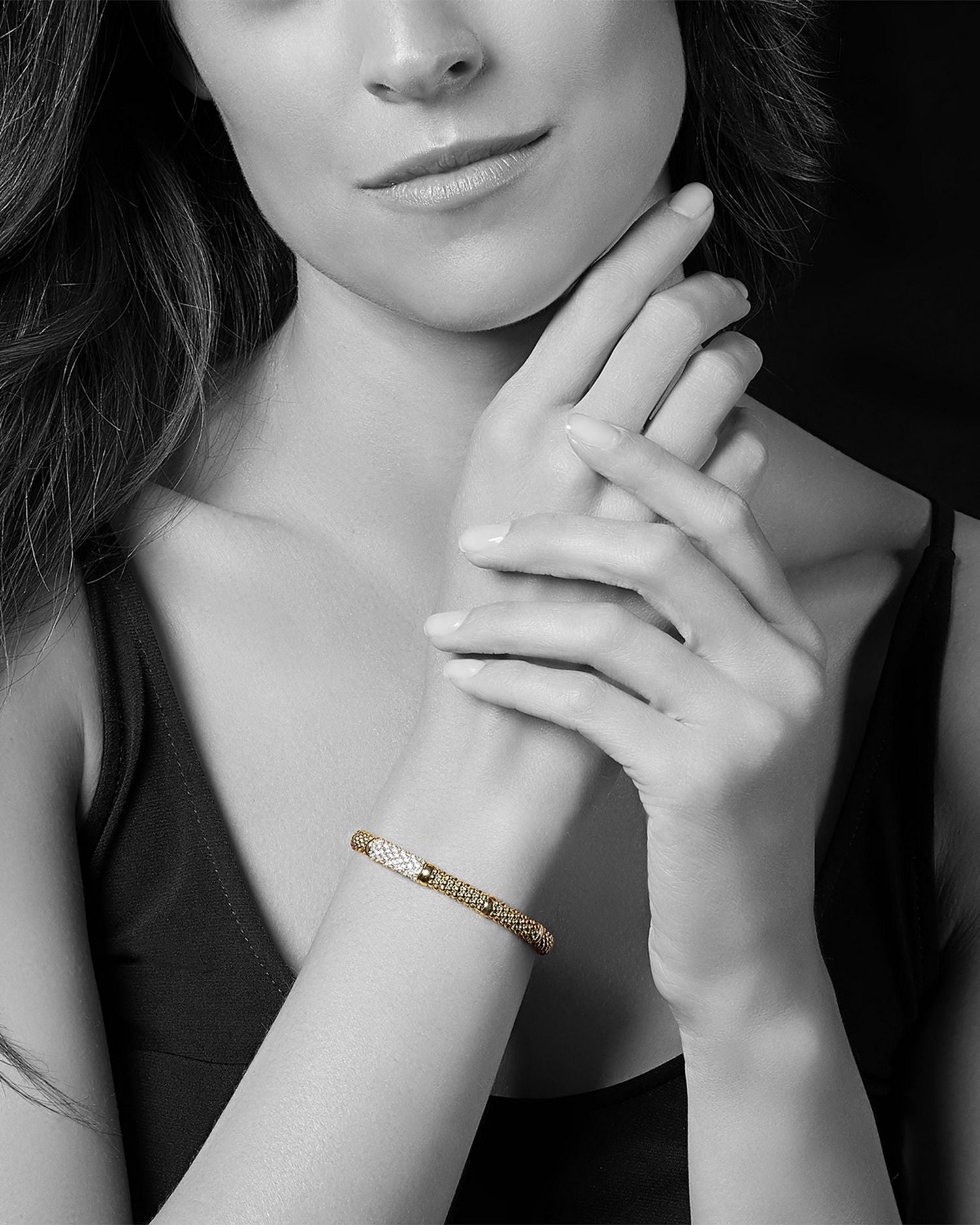 18K Yellow Gold Caviar Bracelet with Diamonds