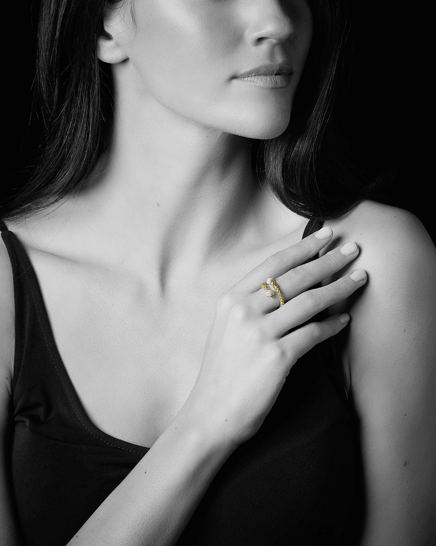 18K Yellow Gold Bypass Ring with Diamonds