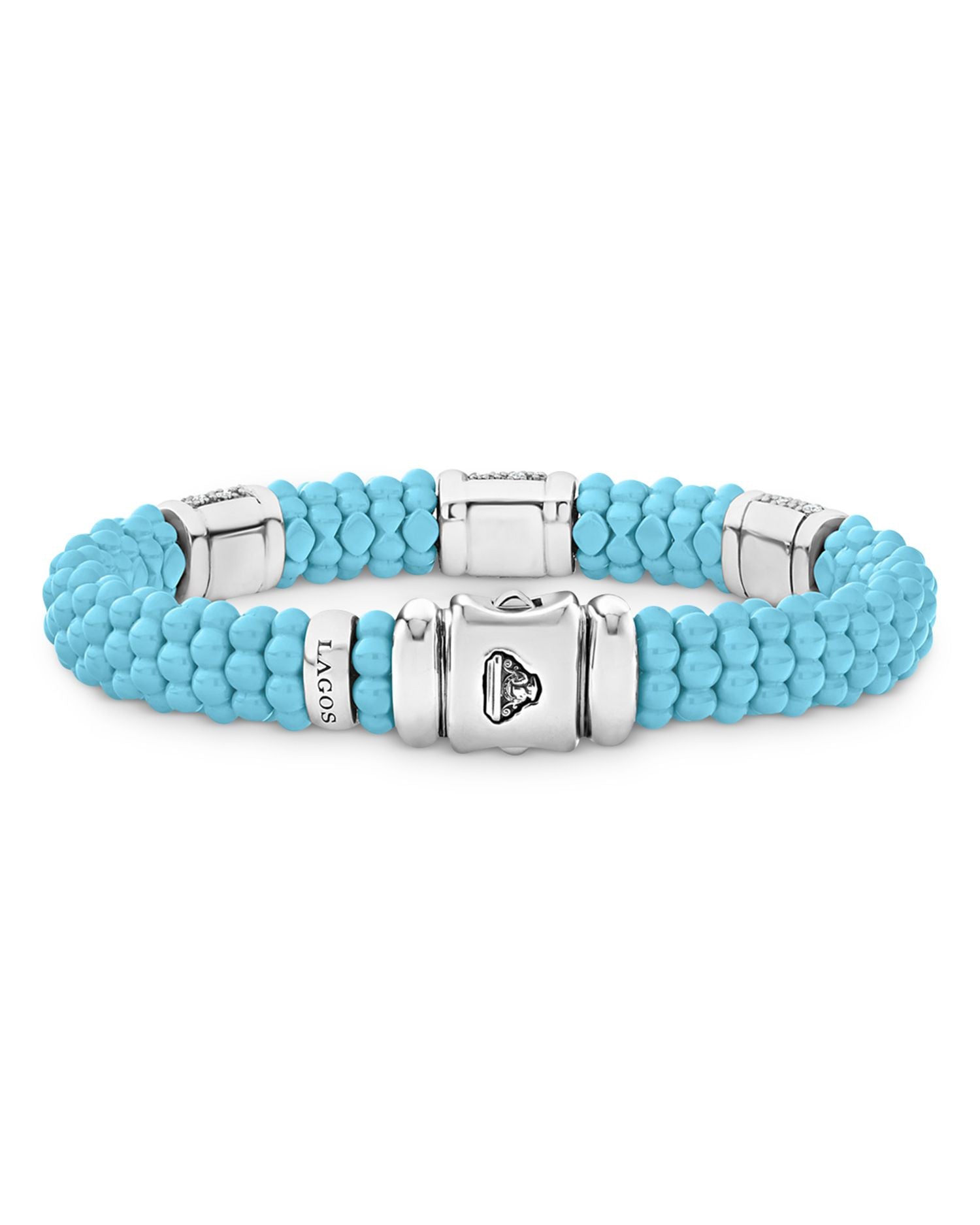 Ceramic & Sterling Silver Caviar Bracelet with Diamonds