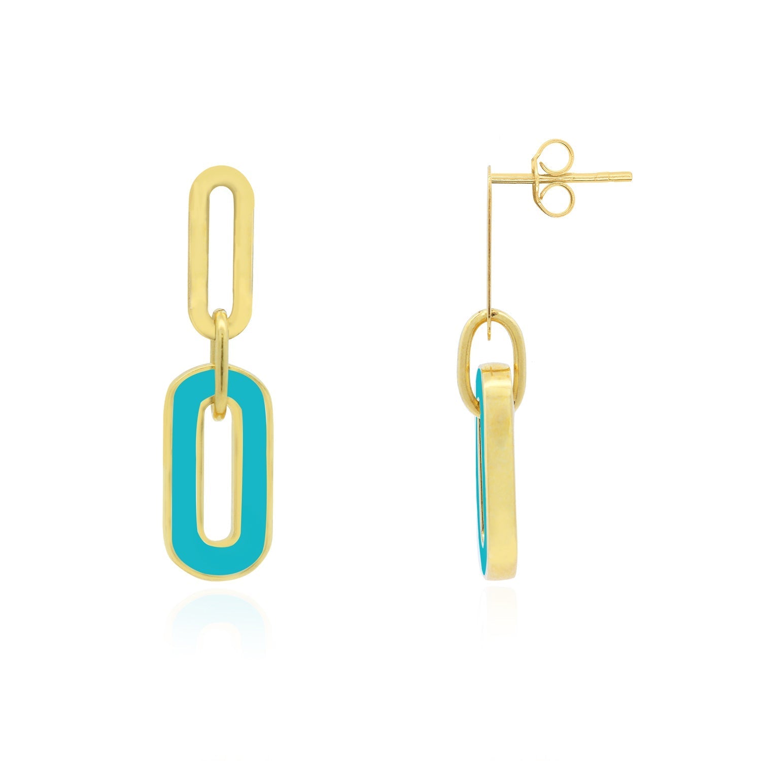 Blue Enamel Paperclip Link Earrings