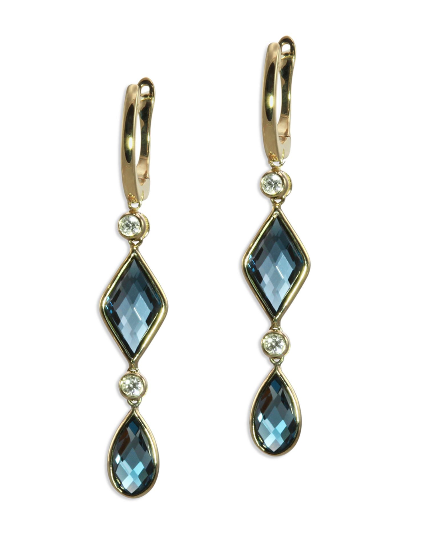 London Blue Topaz & Diamond Linear Drop Earrings in 14K Yellow Gold - Exclusive