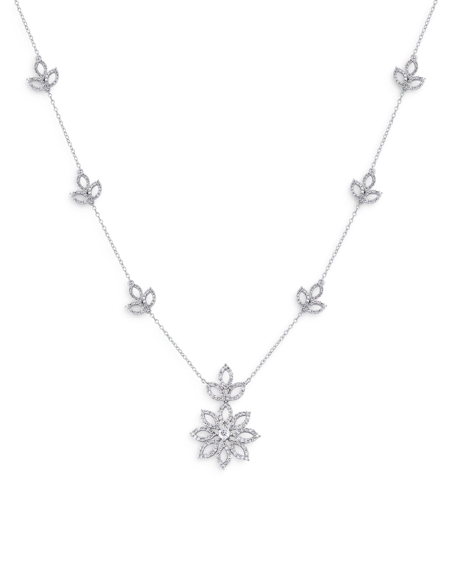 Diamond Flower Statement Necklace in 14K White Gold, 1.50 ct. t.w. - Exclusive