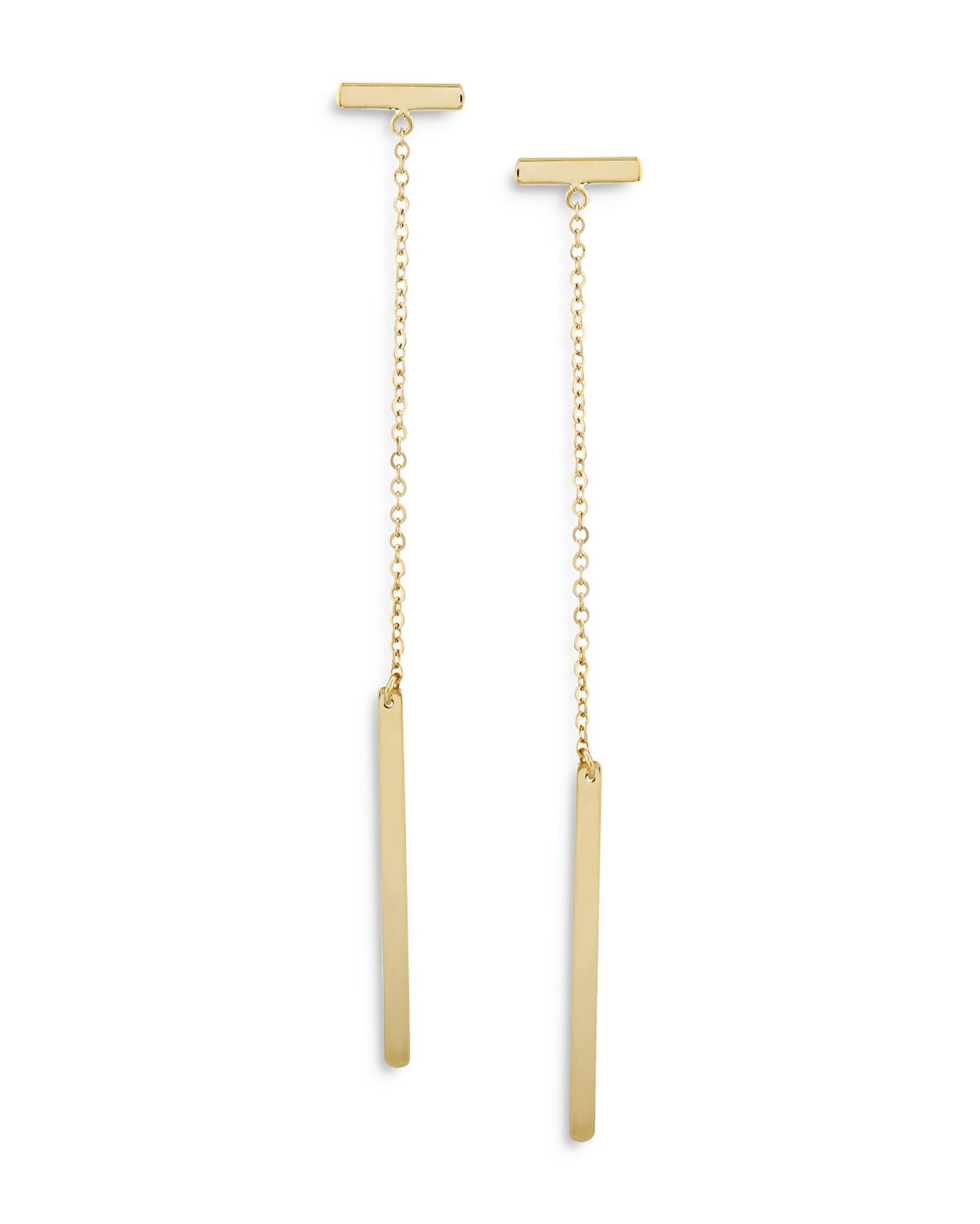 Flat Bar Long Drop Earrings in 14K Yellow Gold - Exclusive