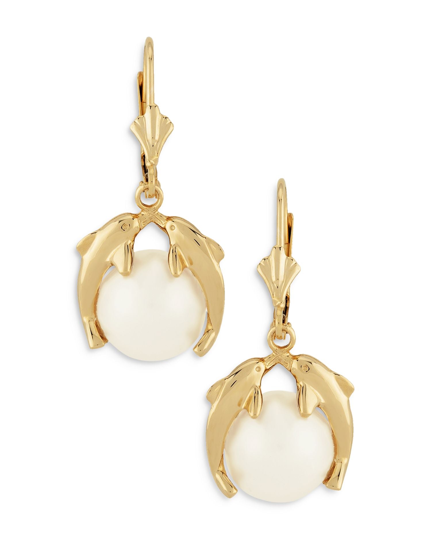 Cultured Freshwater Pearl Dolphin Drop Earrings in 14K Yellow Gold - Exclusive