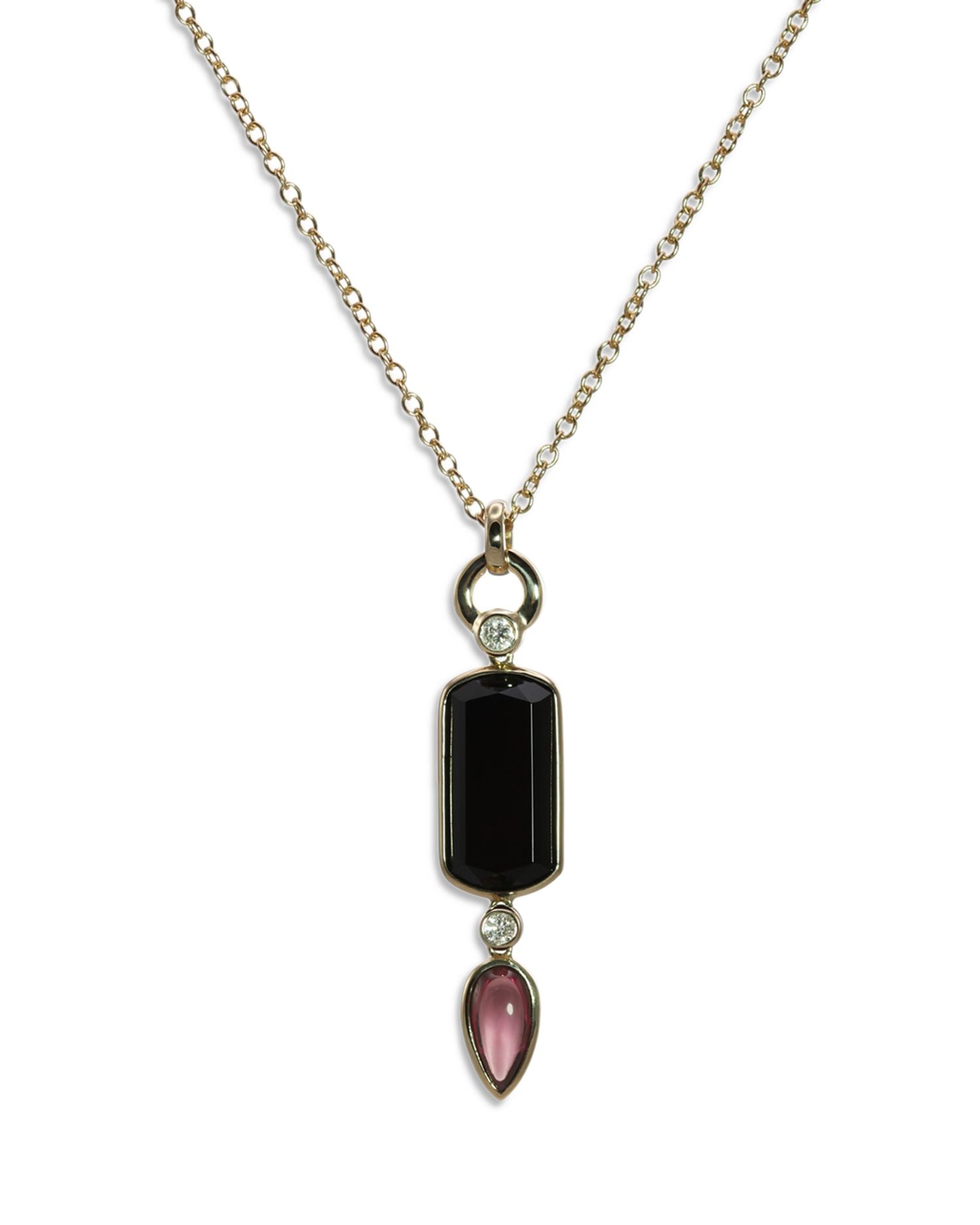 Black Onyx, Rhodolite & Diamond Pendant Necklace in 14K Yellow Gold, 17' - Exclusive