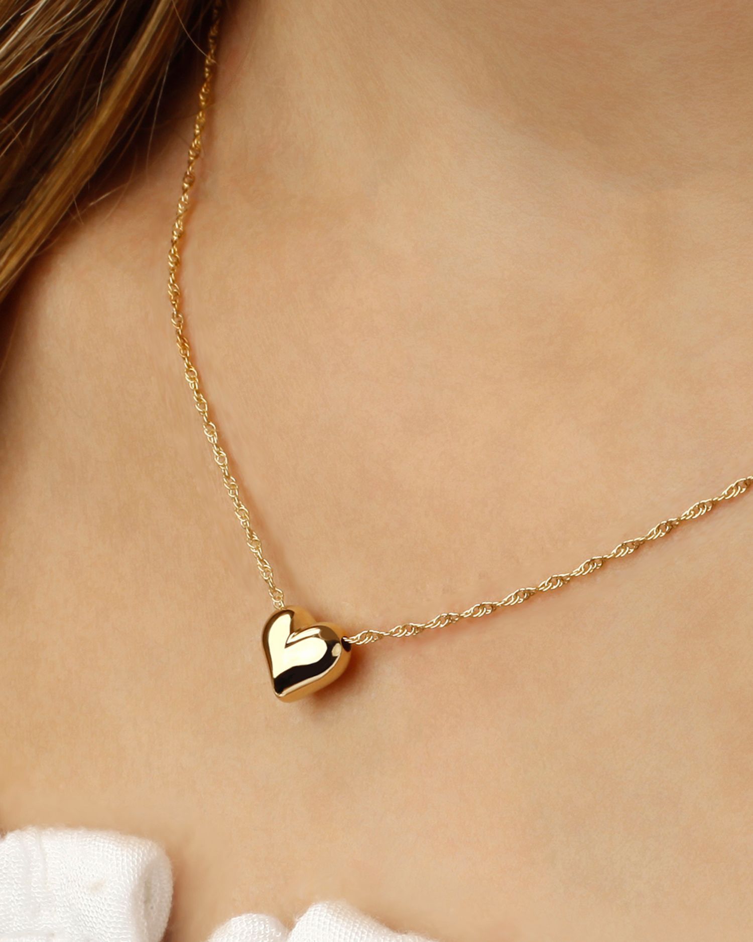 Puffed Heart Necklace in 14K Yellow Gold, 18' - Exclusive