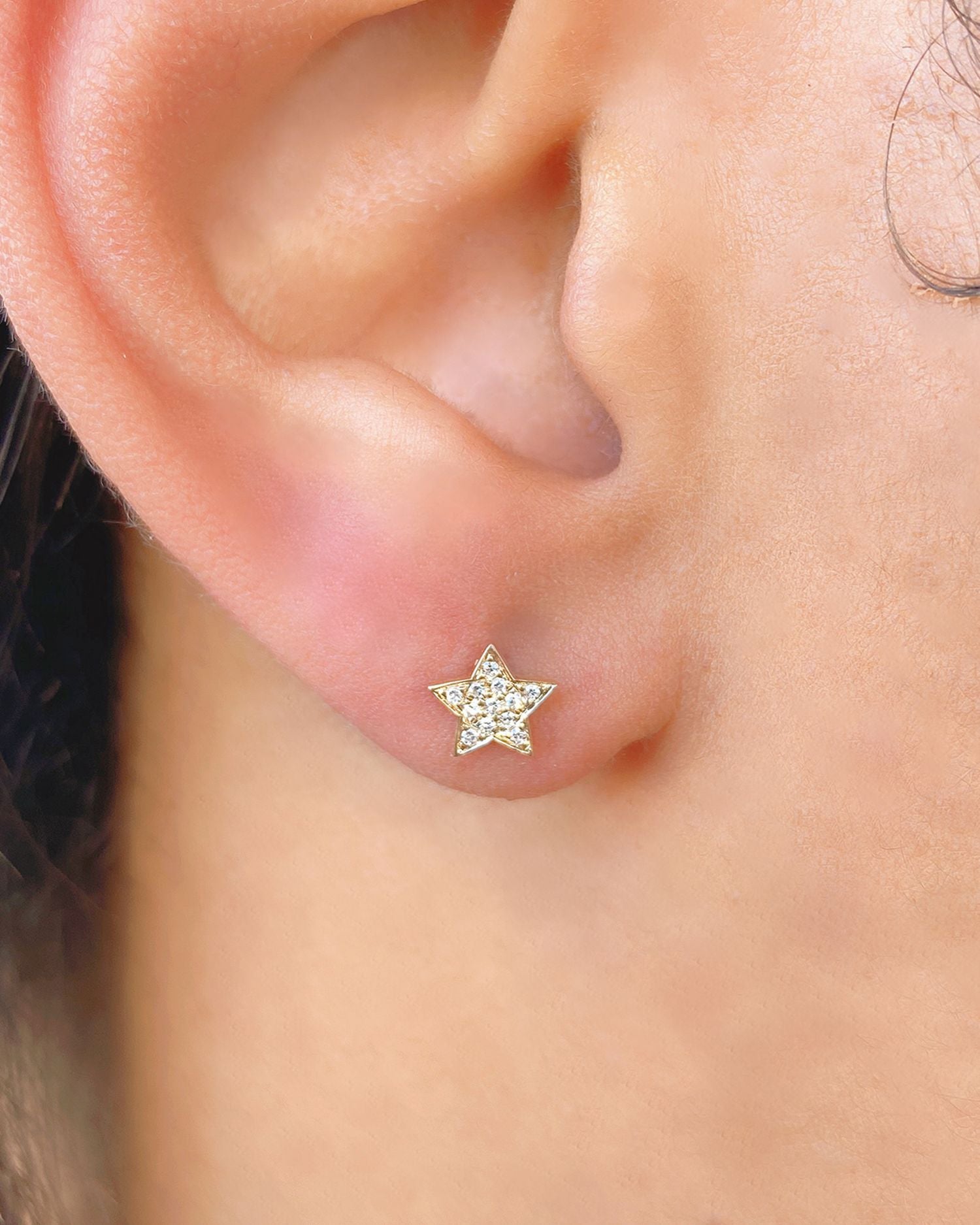 14K Yellow Gold Diamond Star Stud Earrings - Exclusive