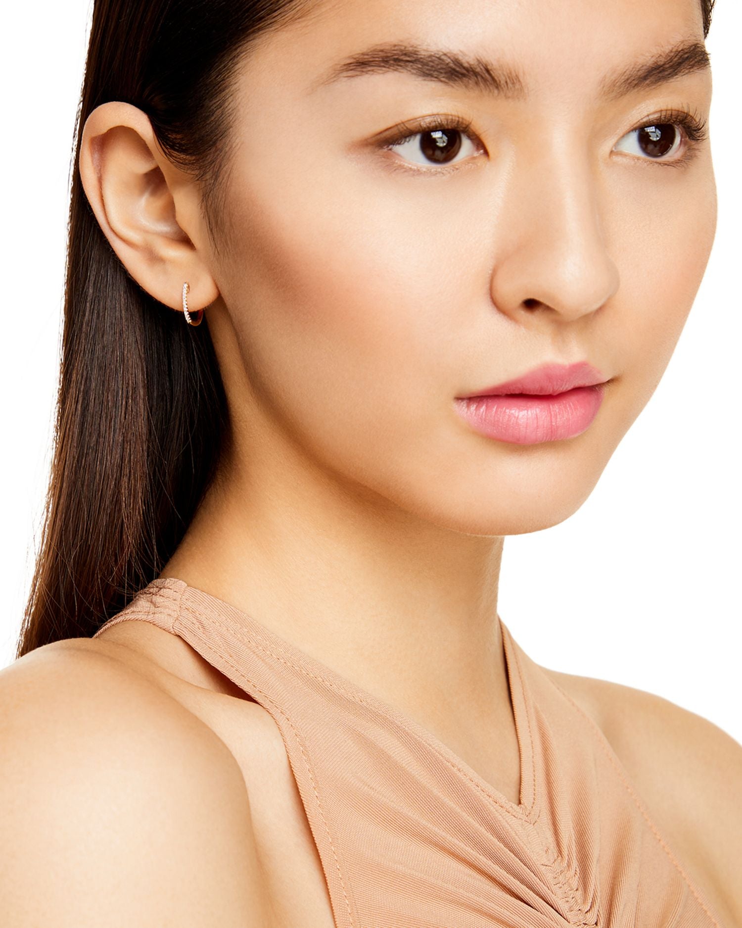 14K Yellow Gold Diamond Medium Huggie Hoop Earrings - Exclusive