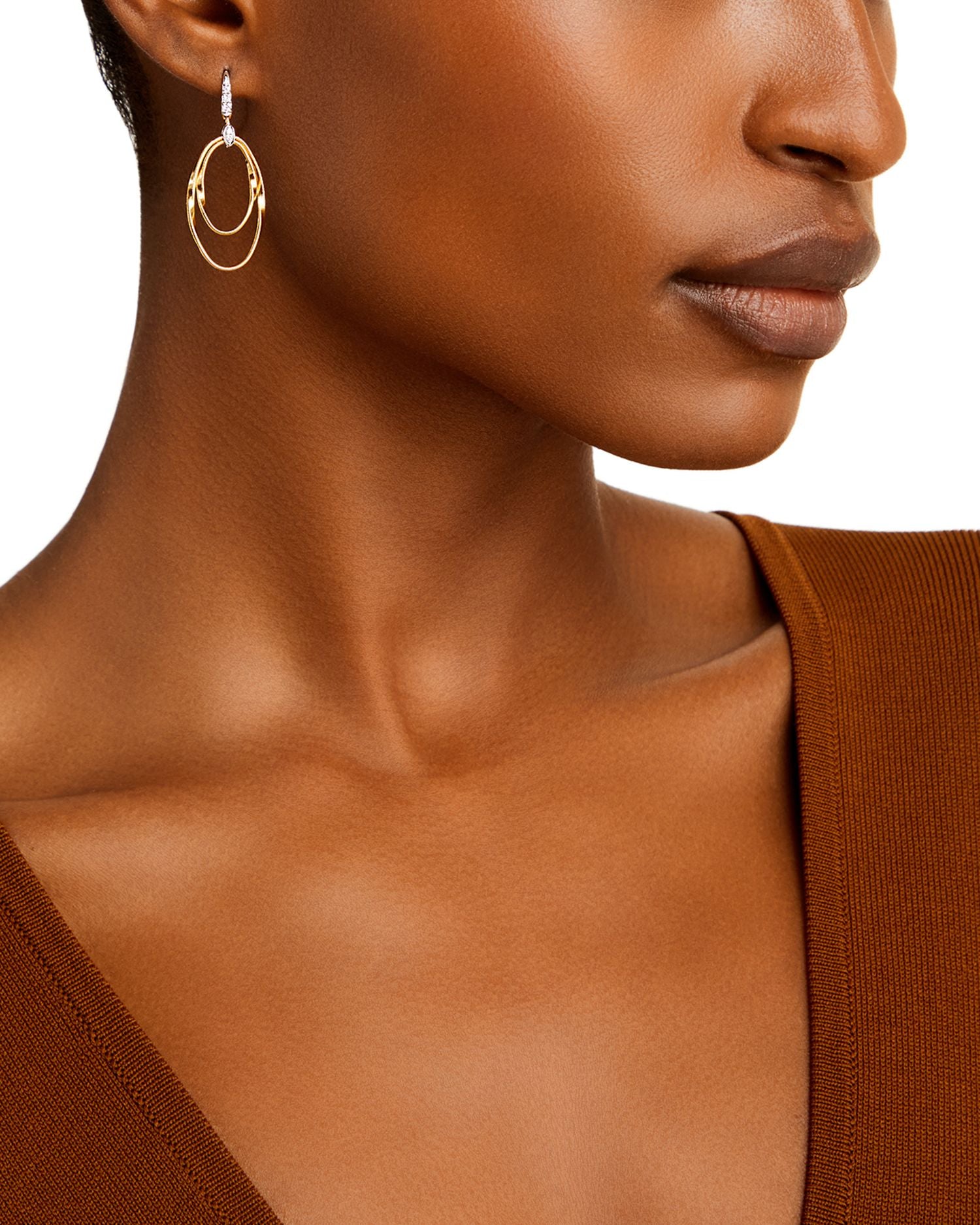 18K Yellow Gold Onde Double Loop Hook Earrings