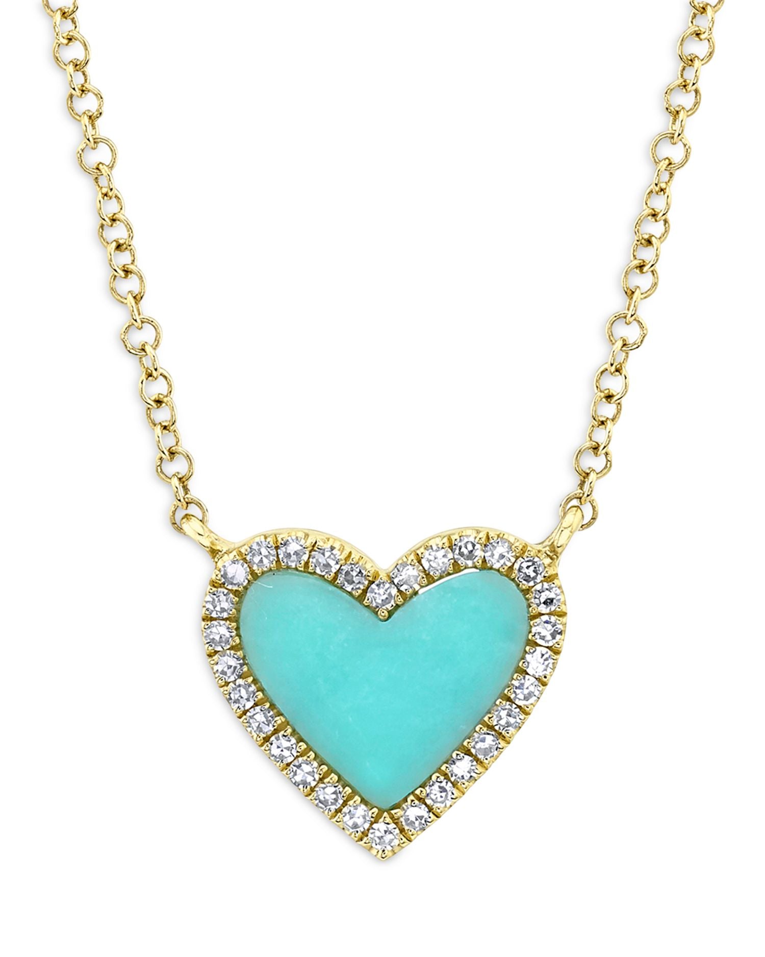 14K Yellow Gold Kate Turquoise & Diamond Heart Pendant Necklace, 18'