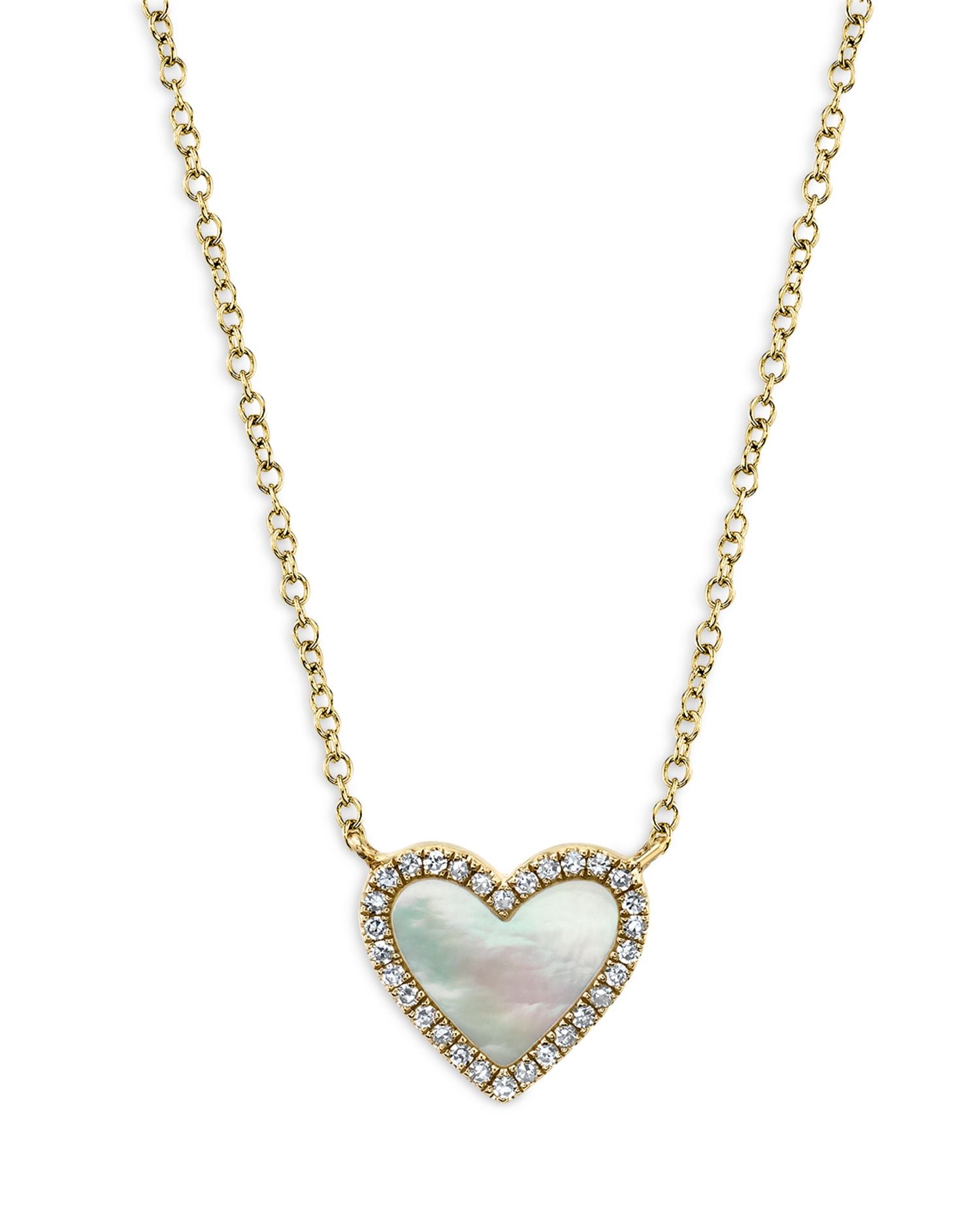 14K Yellow Gold Kate Mother of Pearl & Diamond Heart Pendant Necklace, 18'