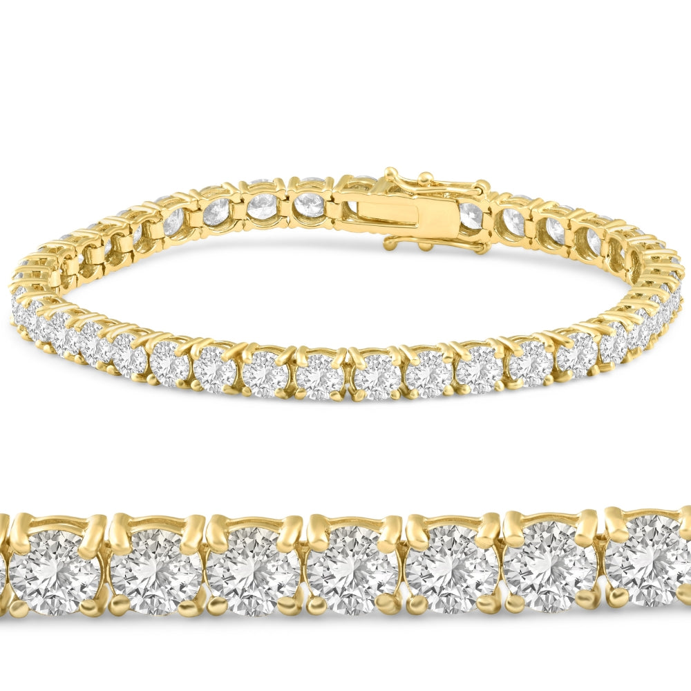 13 Ct. Round Cut Natural Diamond 14K Yellow Gold Round Cut Tennis Bracelet 7'