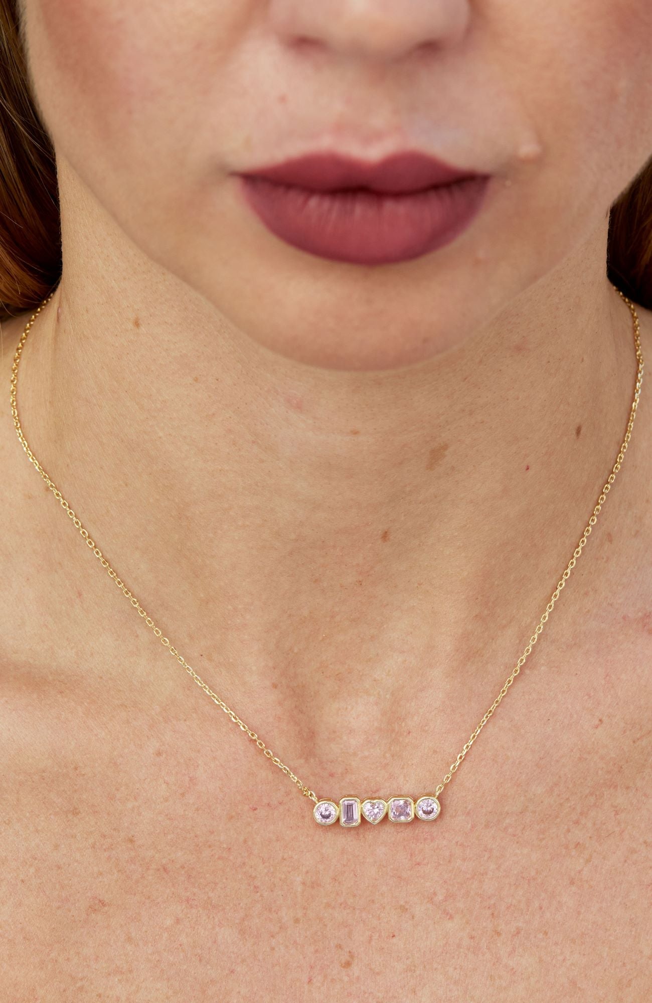 18K GOLD PLATED MULTI SHAPE PINK CZ NECKLACE