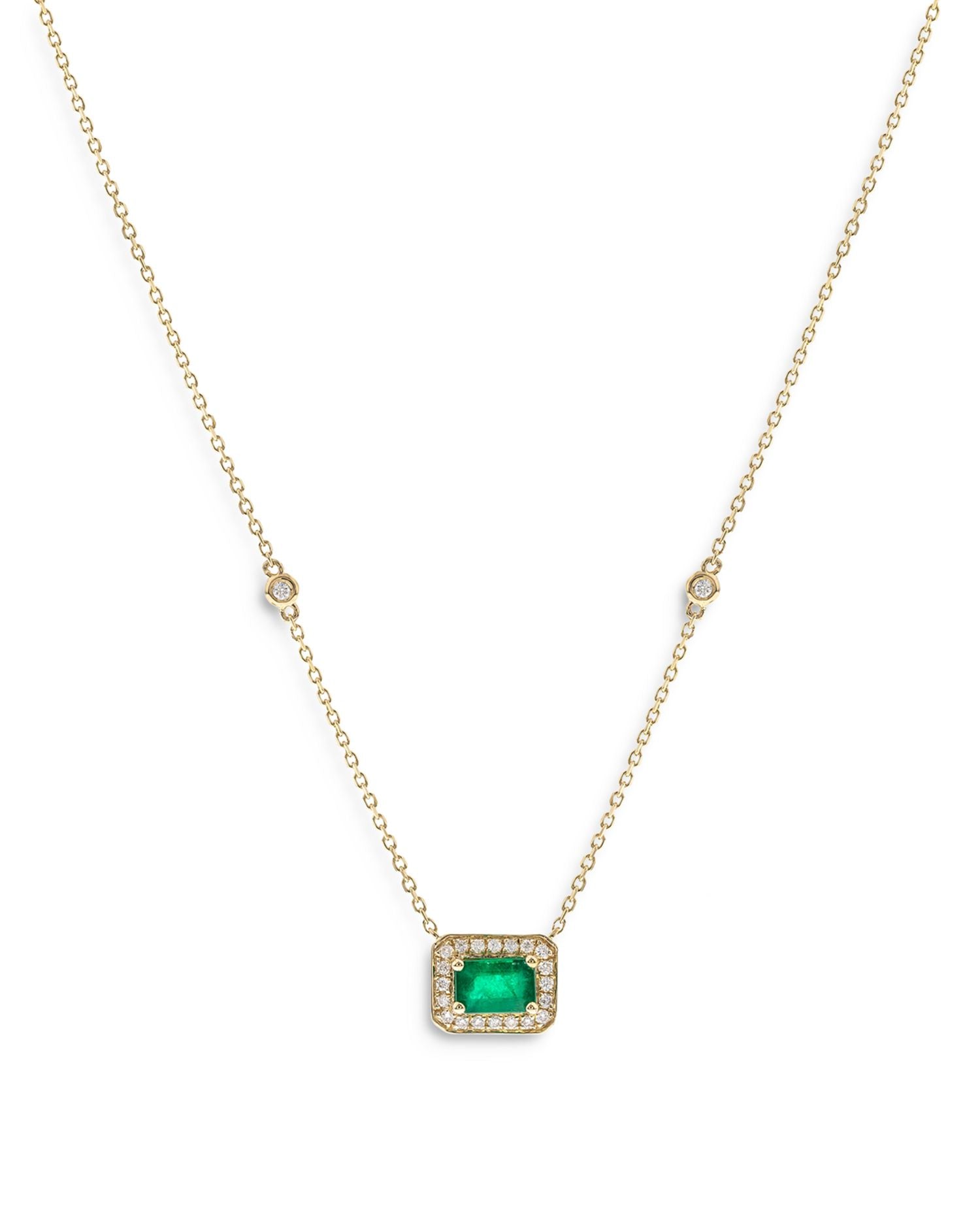 Emerald & Diamond Halo Pendant Necklace in 14K Yellow Gold, 18' - Exclusive