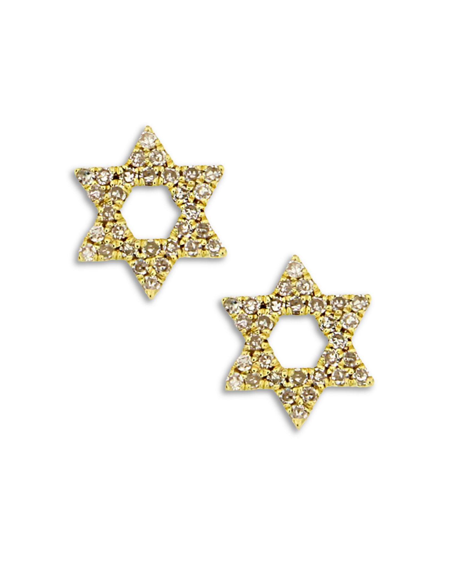 14K Yellow Gold Diamond Star of David Stud Earrings