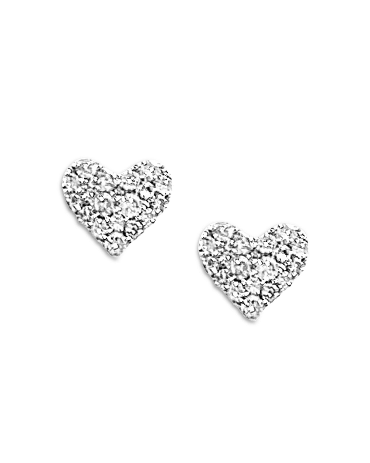 14K White Gold Diamond Heart Stud Earrings