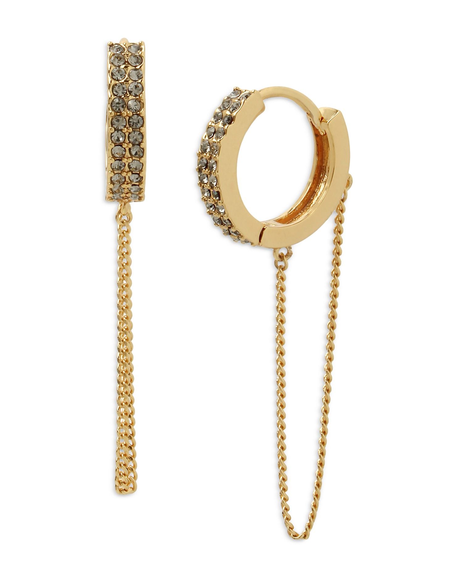 Chain Drop Pavé Huggie Hoop Earrings in Gold Tone