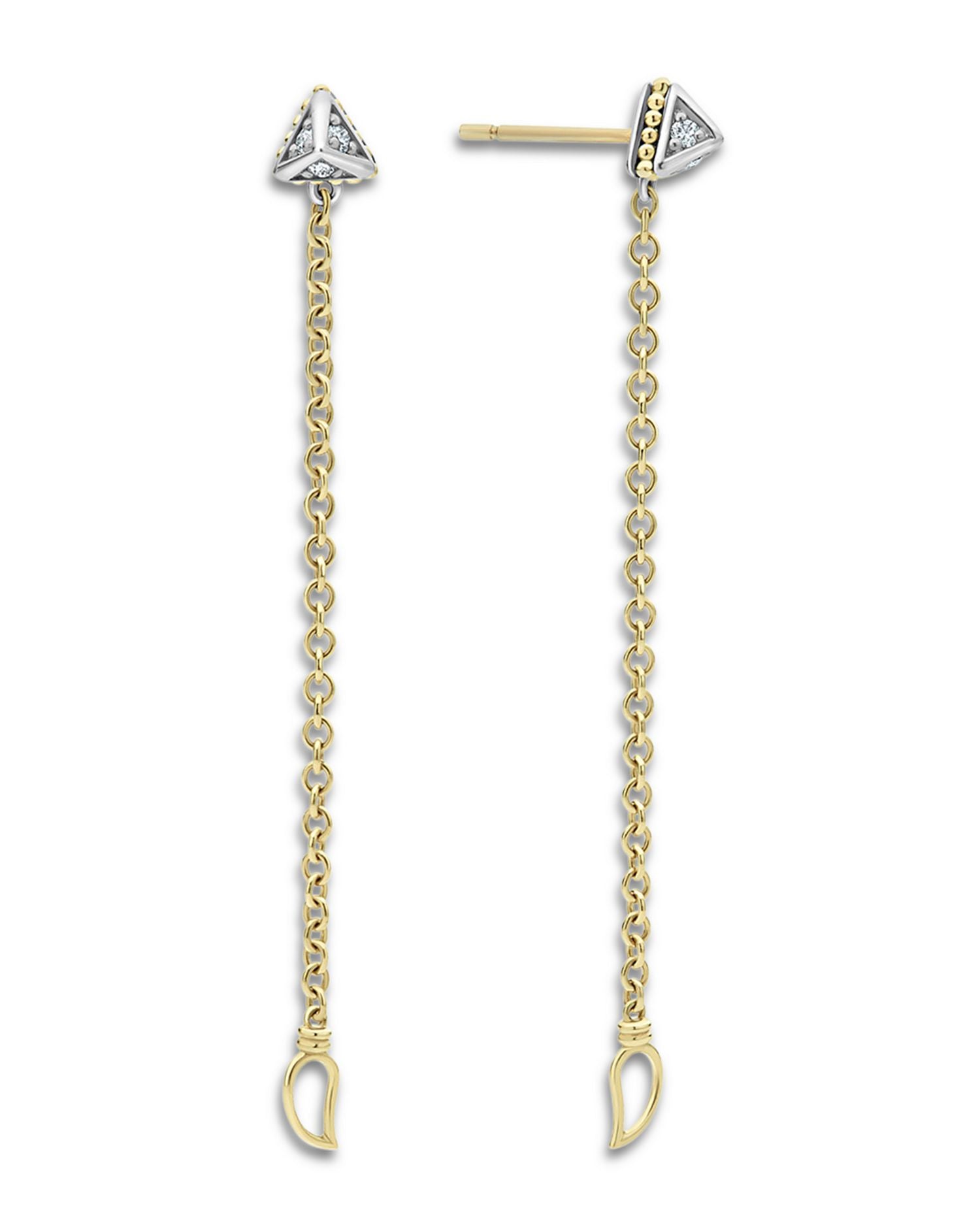 Sterling Silver & 18K Yellow Gold Caviar Diamond Front to Back Chain Drop Earrings