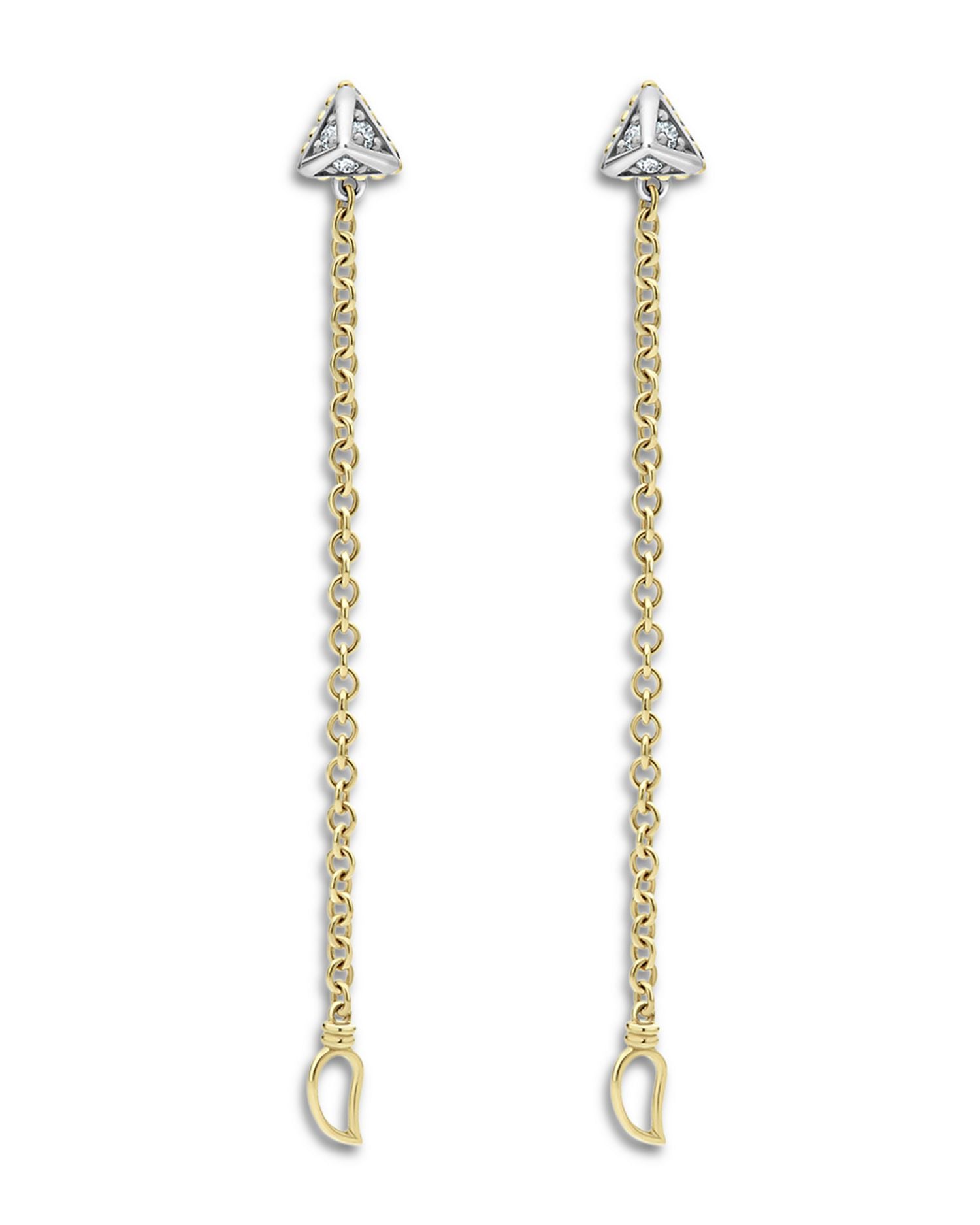 Sterling Silver & 18K Yellow Gold Caviar Diamond Front to Back Chain Drop Earrings
