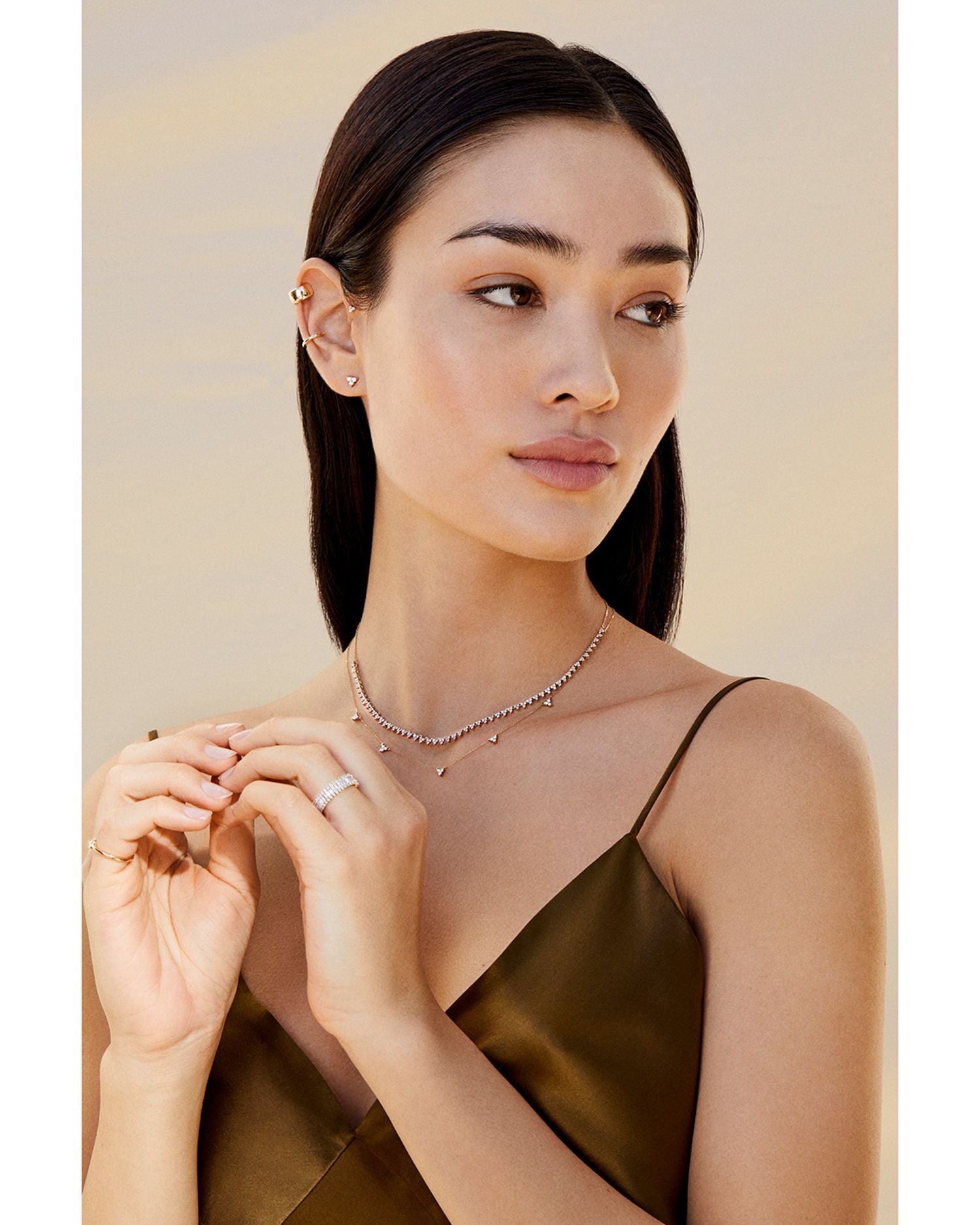 14K Yellow Gold Riviera Diamond Statement Necklace, 14-16"