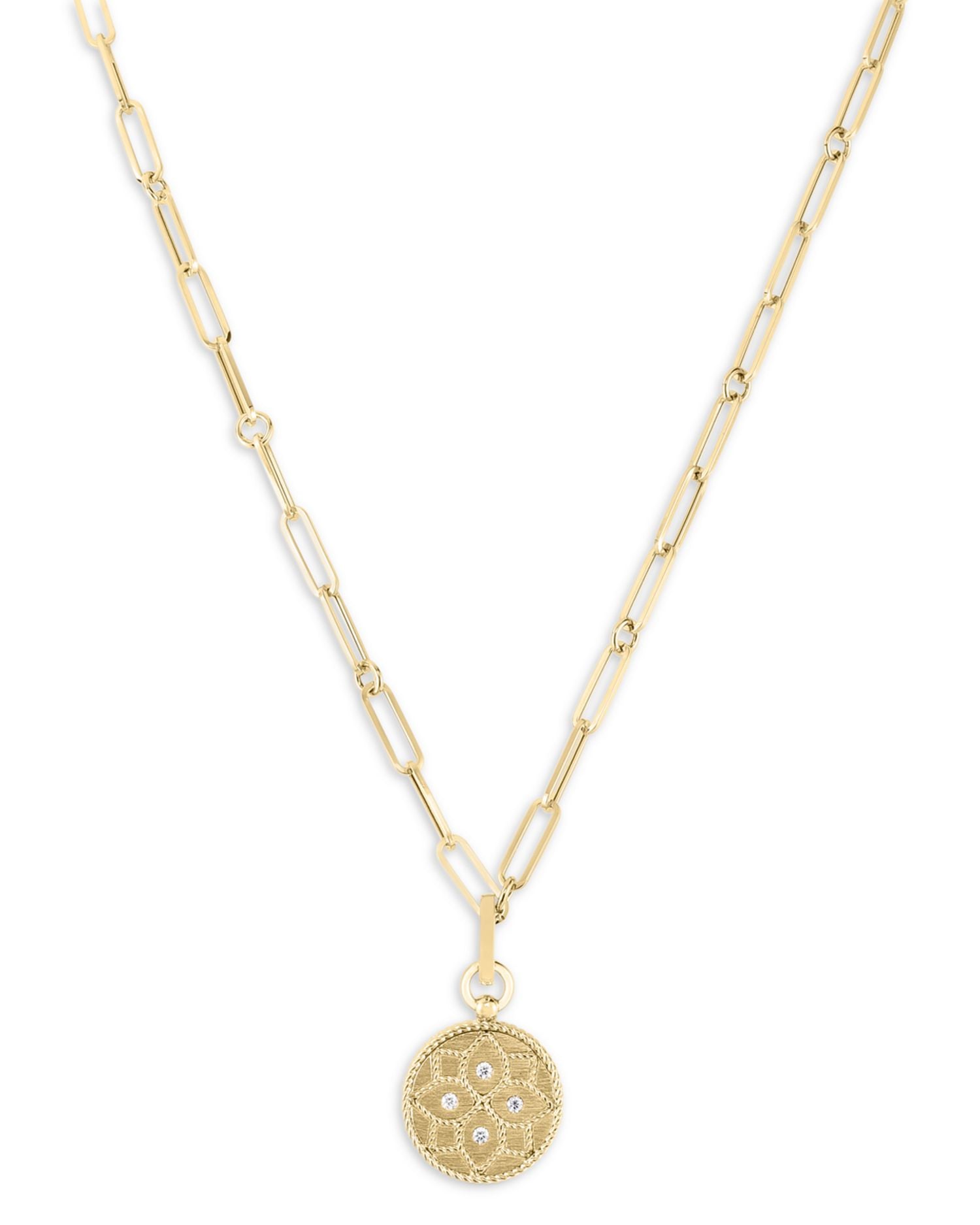 18K Yellow Gold Venetian Princess Diamond Floral Disc Pendant Necklace, 19'