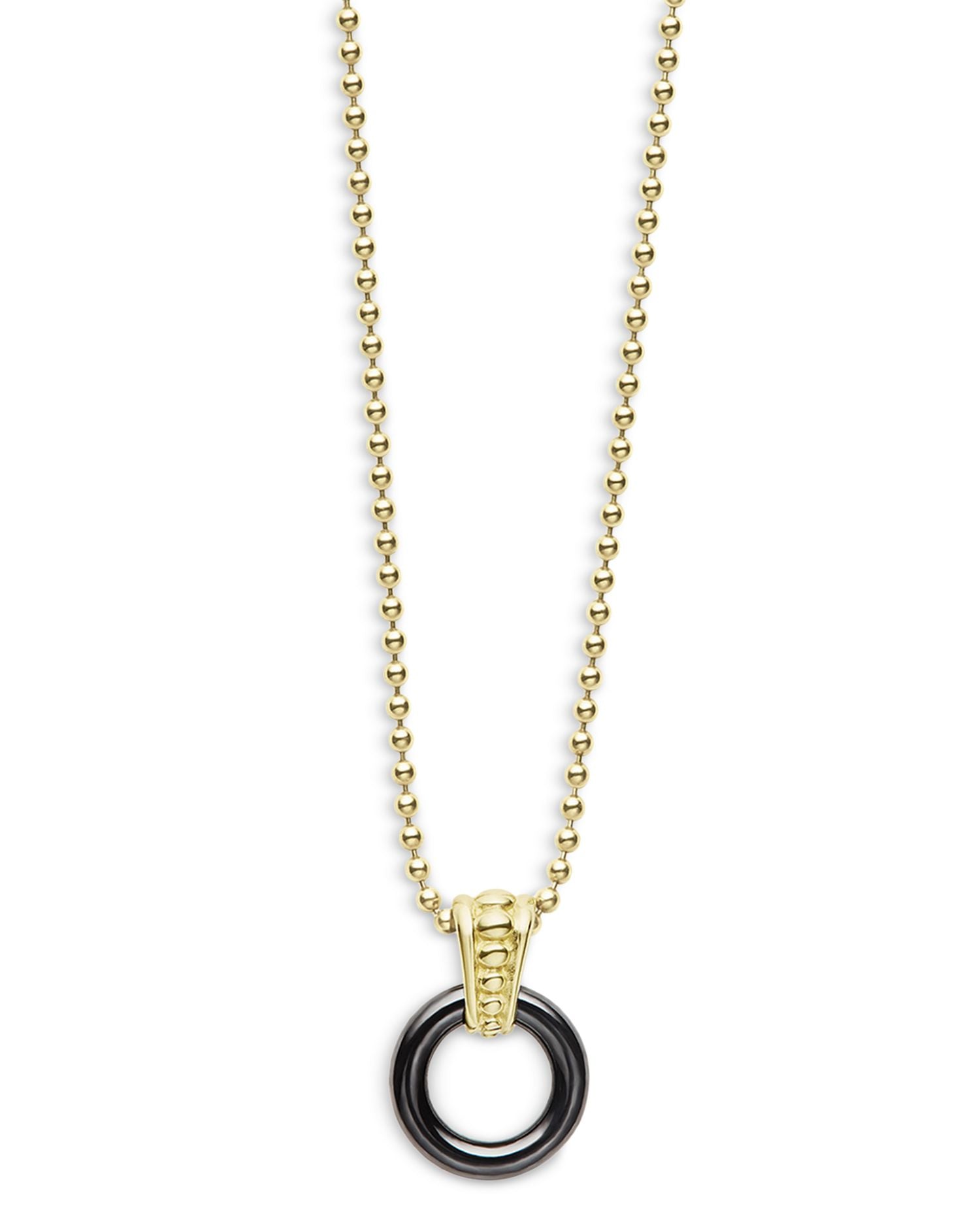 Meridian 18K Yellow Gold Black Caviar Ceramic 9mm Circle Pendant Necklace, 18'