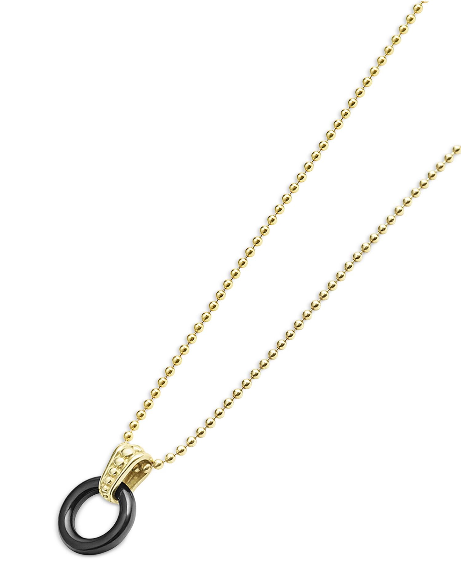 Meridian 18K Yellow Gold Black Caviar Ceramic 9mm Circle Pendant Necklace, 18'