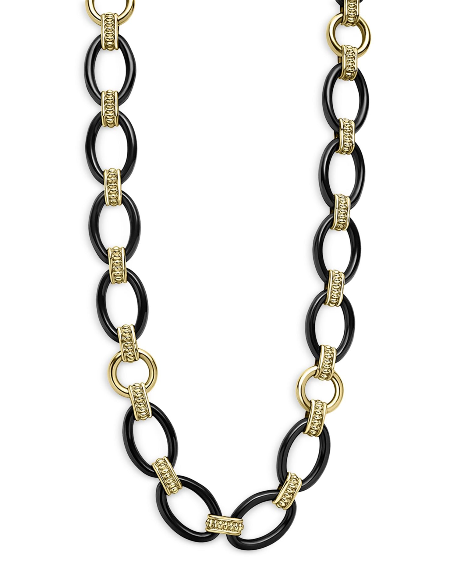 Meridian 18K Yellow Gold Black Caviar Black Ceramic Oval Link Necklace, 18'