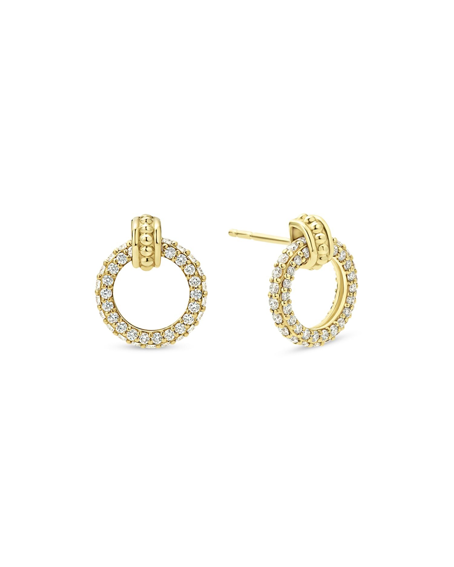 Meridian 18K Yellow Gold Caviar Diamond Circle Drop Earrings