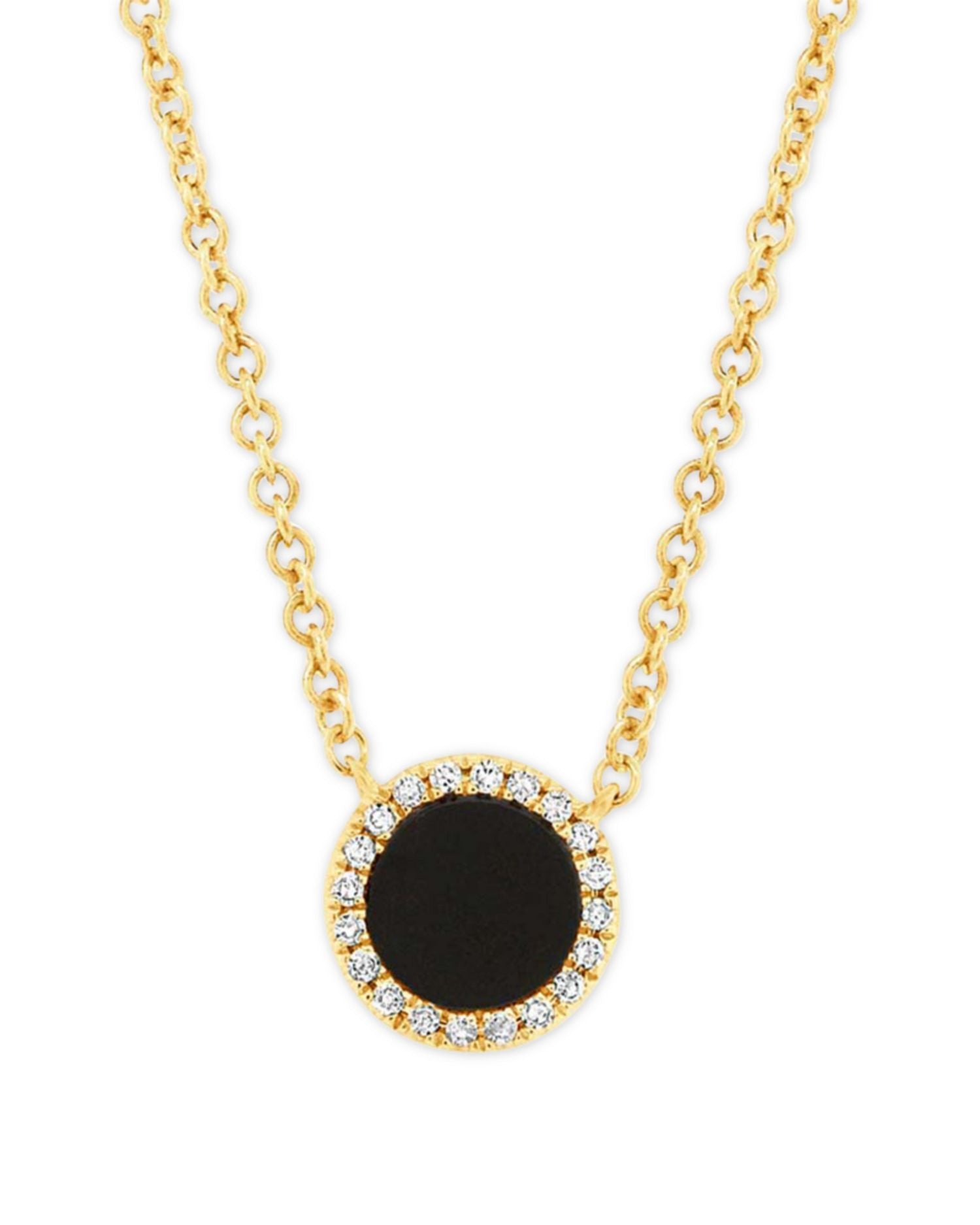 14K Yellow Gold Onyx & Diamond Halo Pendant Necklace, 18' - Exclusive