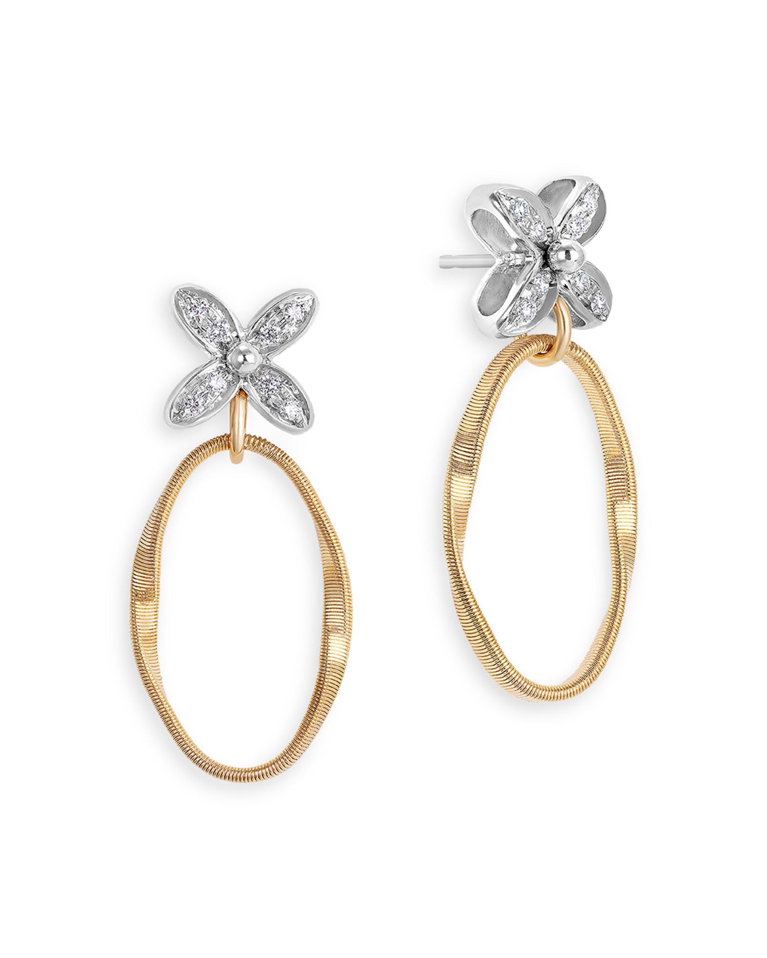 18K White & Yellow Gold Marrakech Onde Diamond Flower Drop Earrings