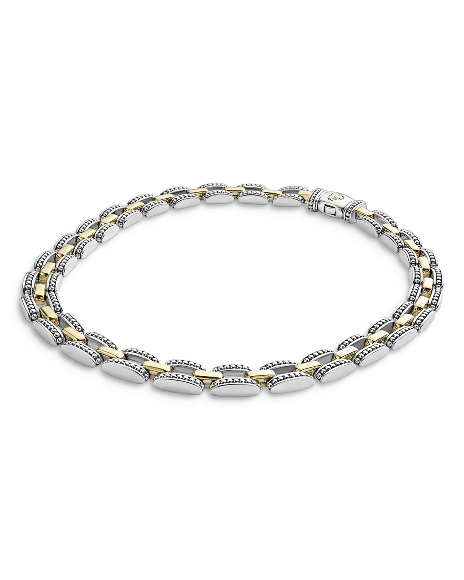 18K Yellow Gold & Sterling Silver High Bar Link Statement Necklaces