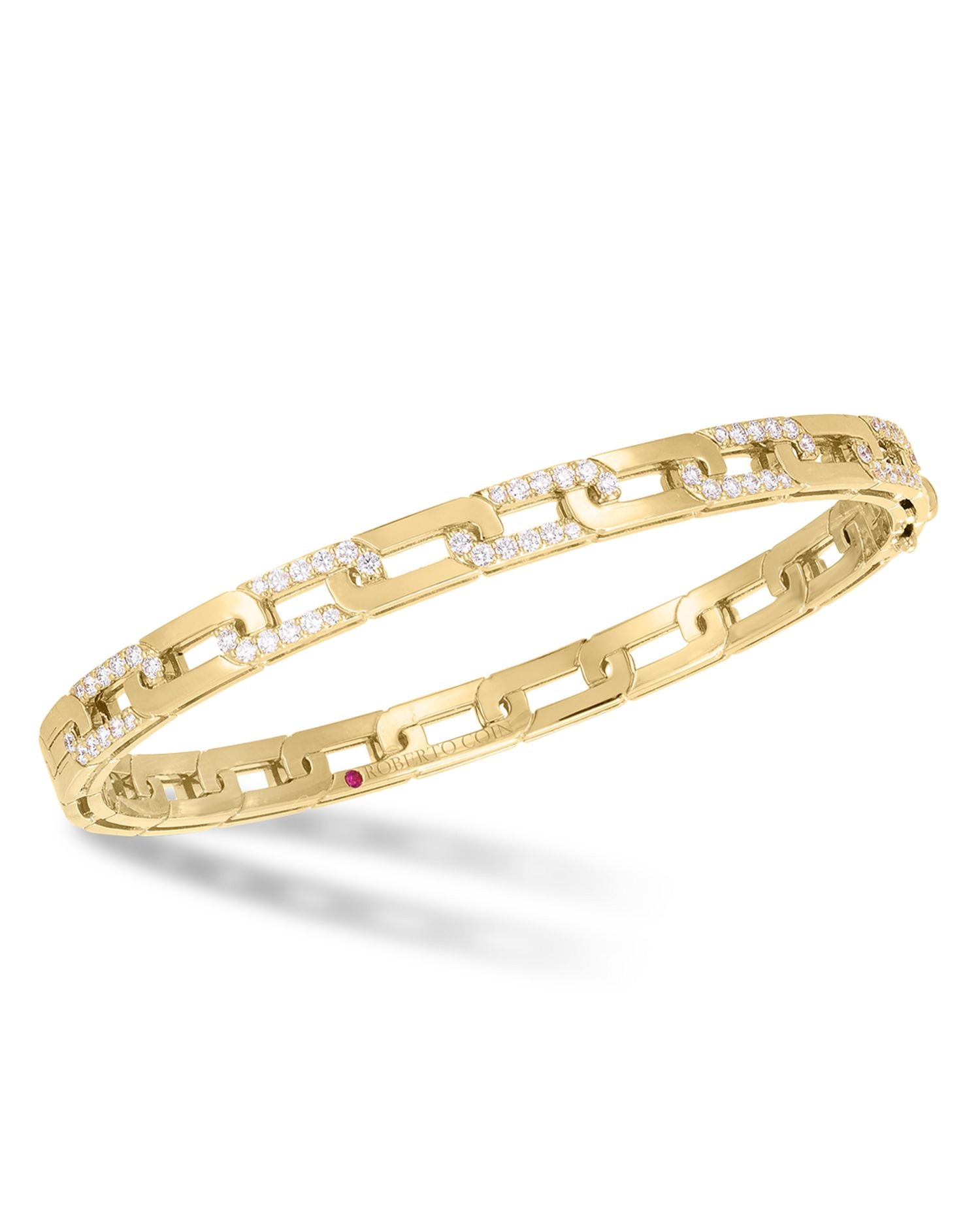 18K Yellow Gold Navarra Diamond Chain Overlapping Link Bangle Bracelet